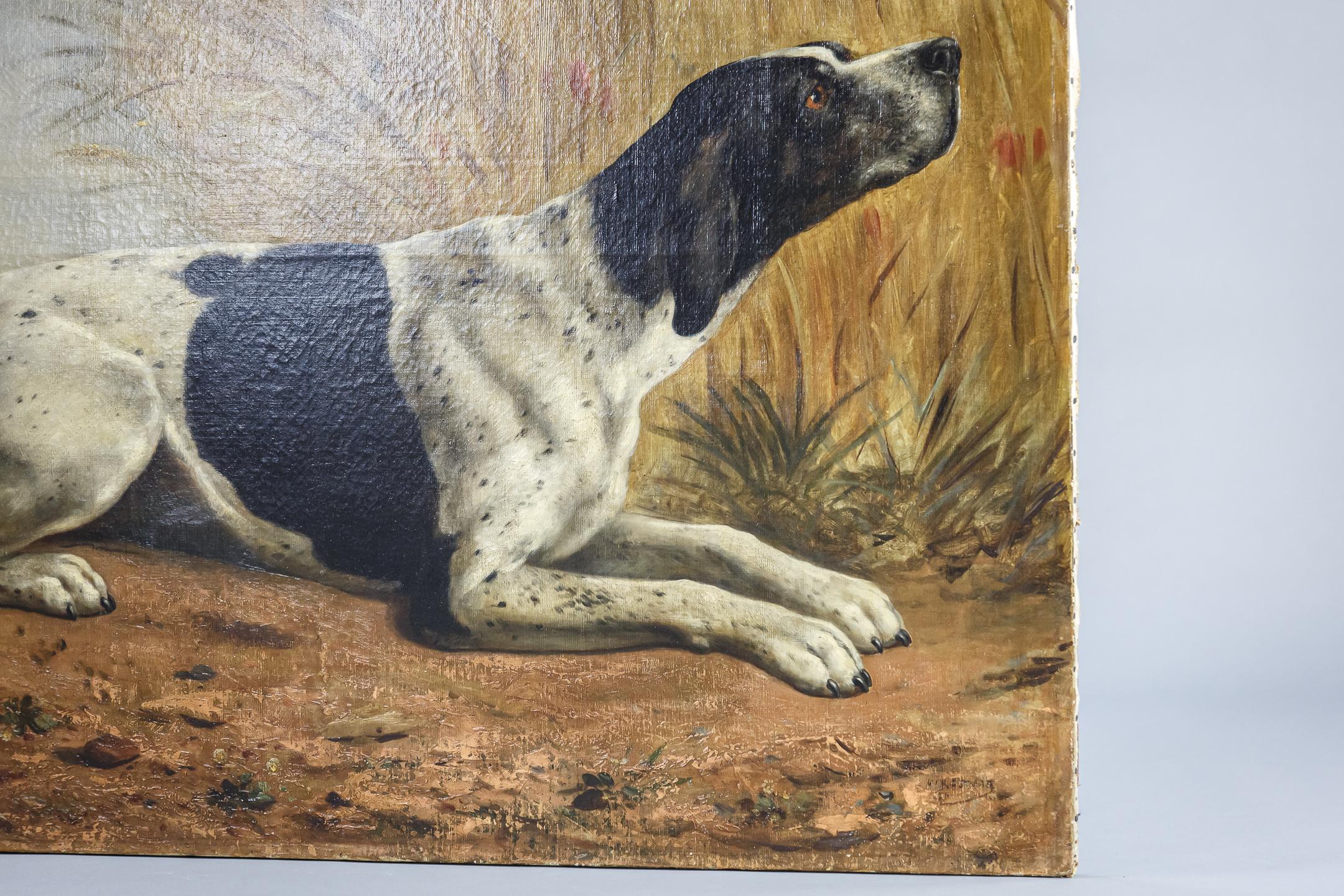 Large 19th Century Oil on Canvas Dog Portrait of English Pointer 3