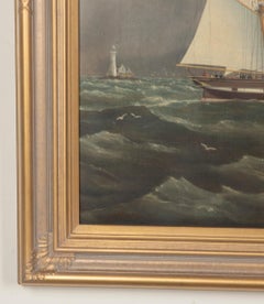 Large 19th Century Oil on Canvas Painting Sailing Ship 1868 by J Miller