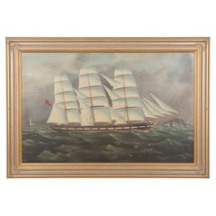 Large 19th Century Oil on Canvas Painting Sailing Ship 1868 by J Miller