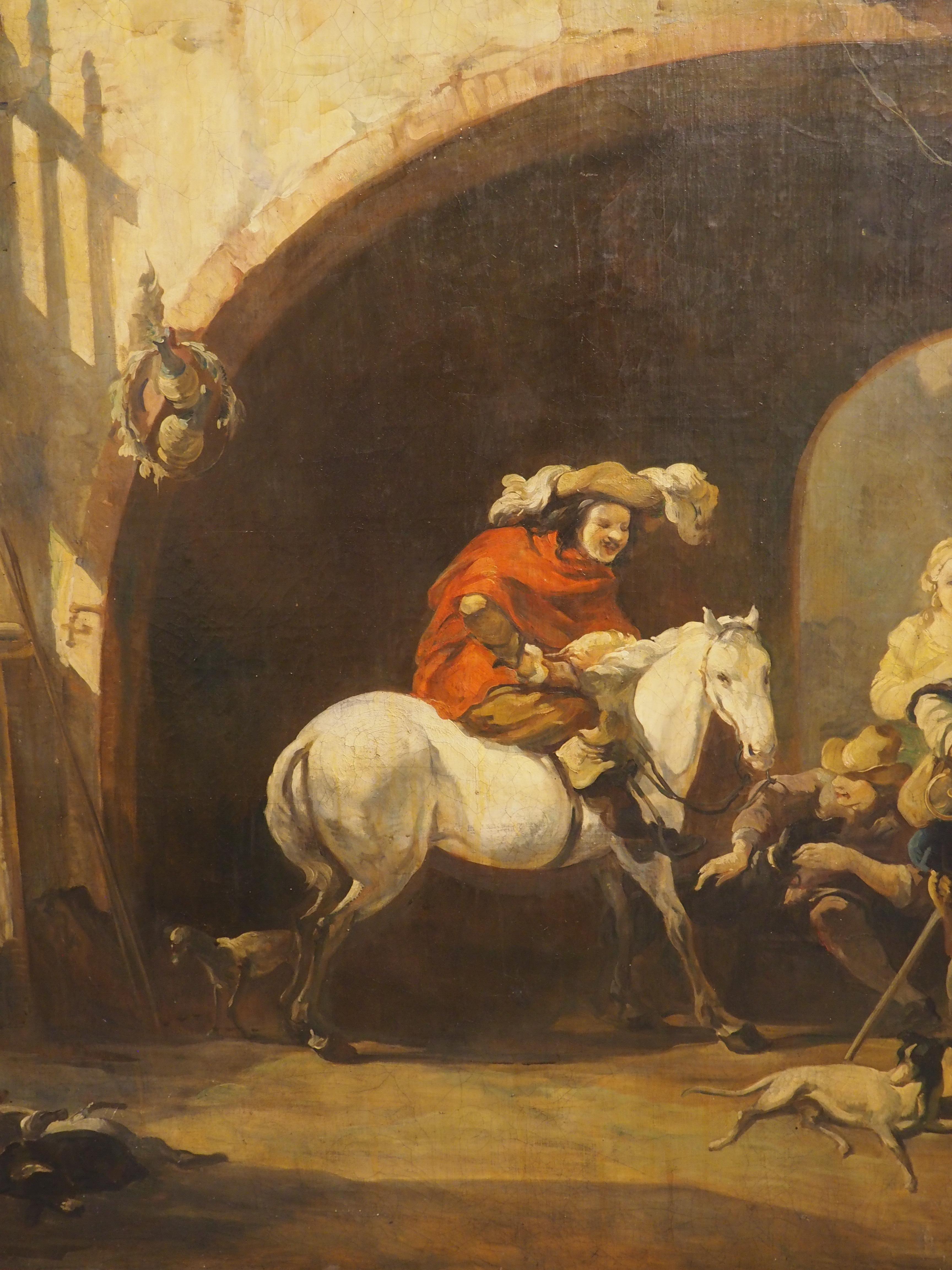 Large 19th Century Oil Painting, The Return of The Hunt, after Nicolaes Berchem For Sale 6