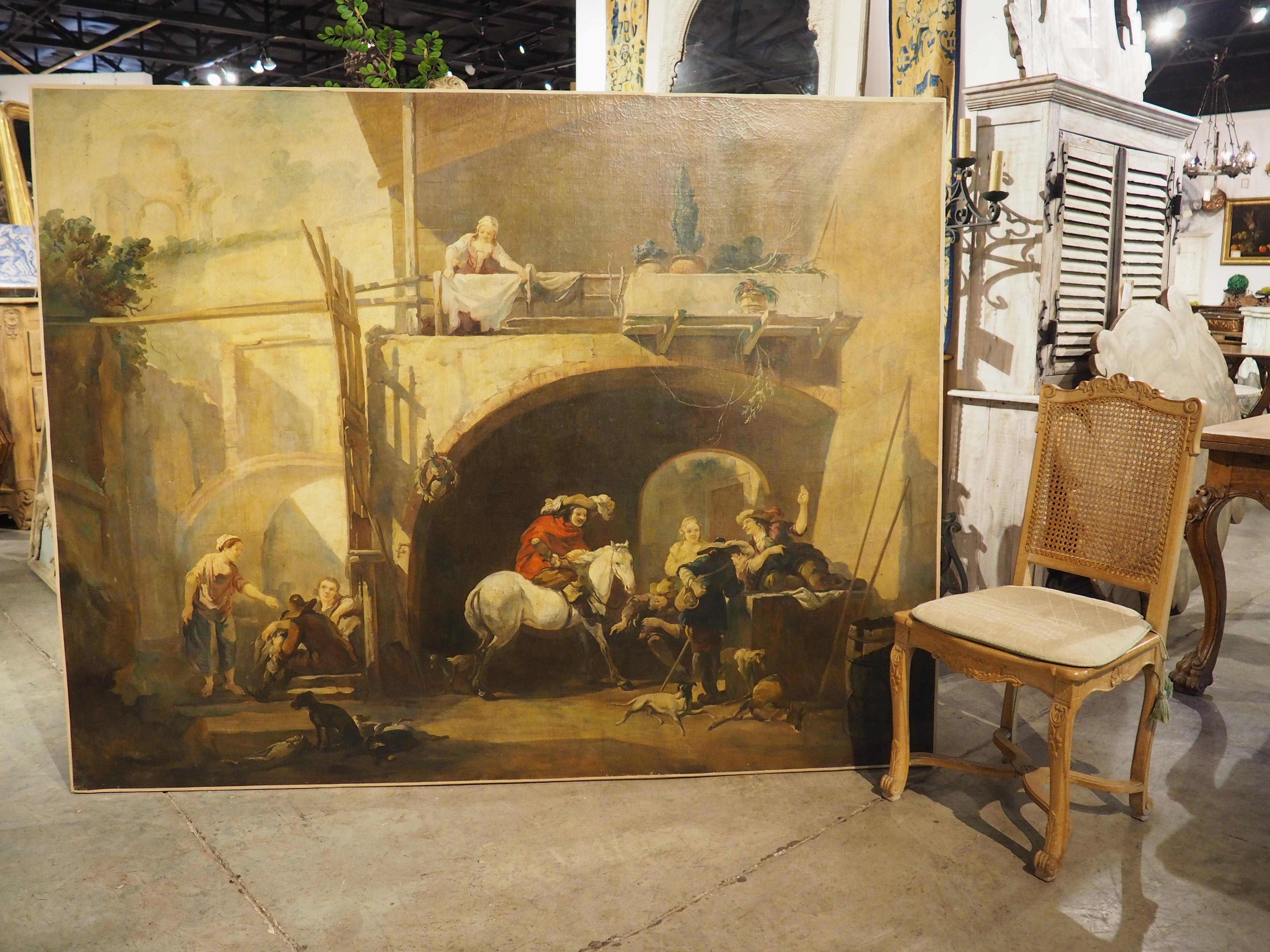 Large 19th Century Oil Painting, The Return of The Hunt, after Nicolaes Berchem For Sale 10