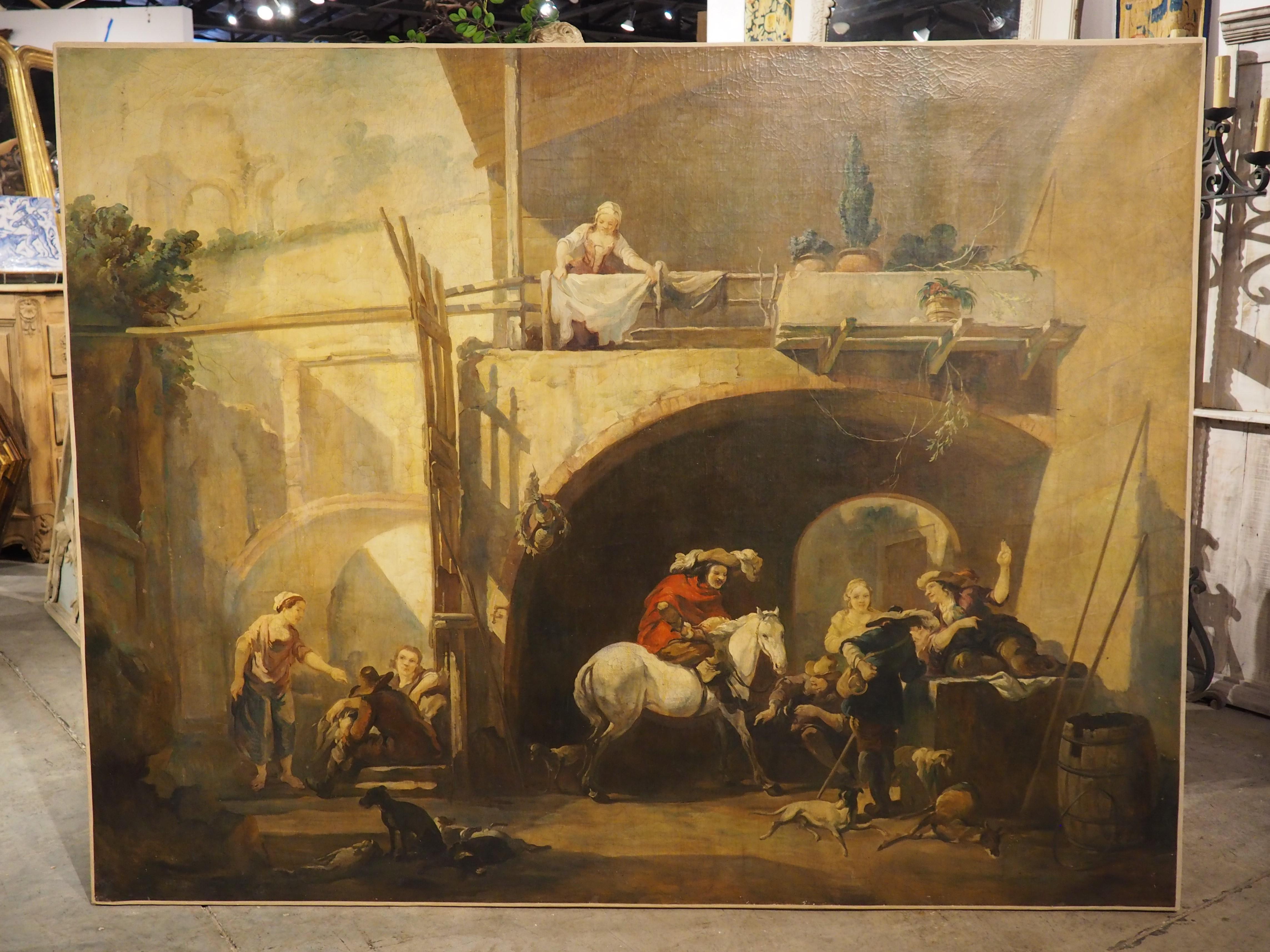 Large 19th Century Oil Painting, The Return of The Hunt, after Nicolaes Berchem For Sale 13