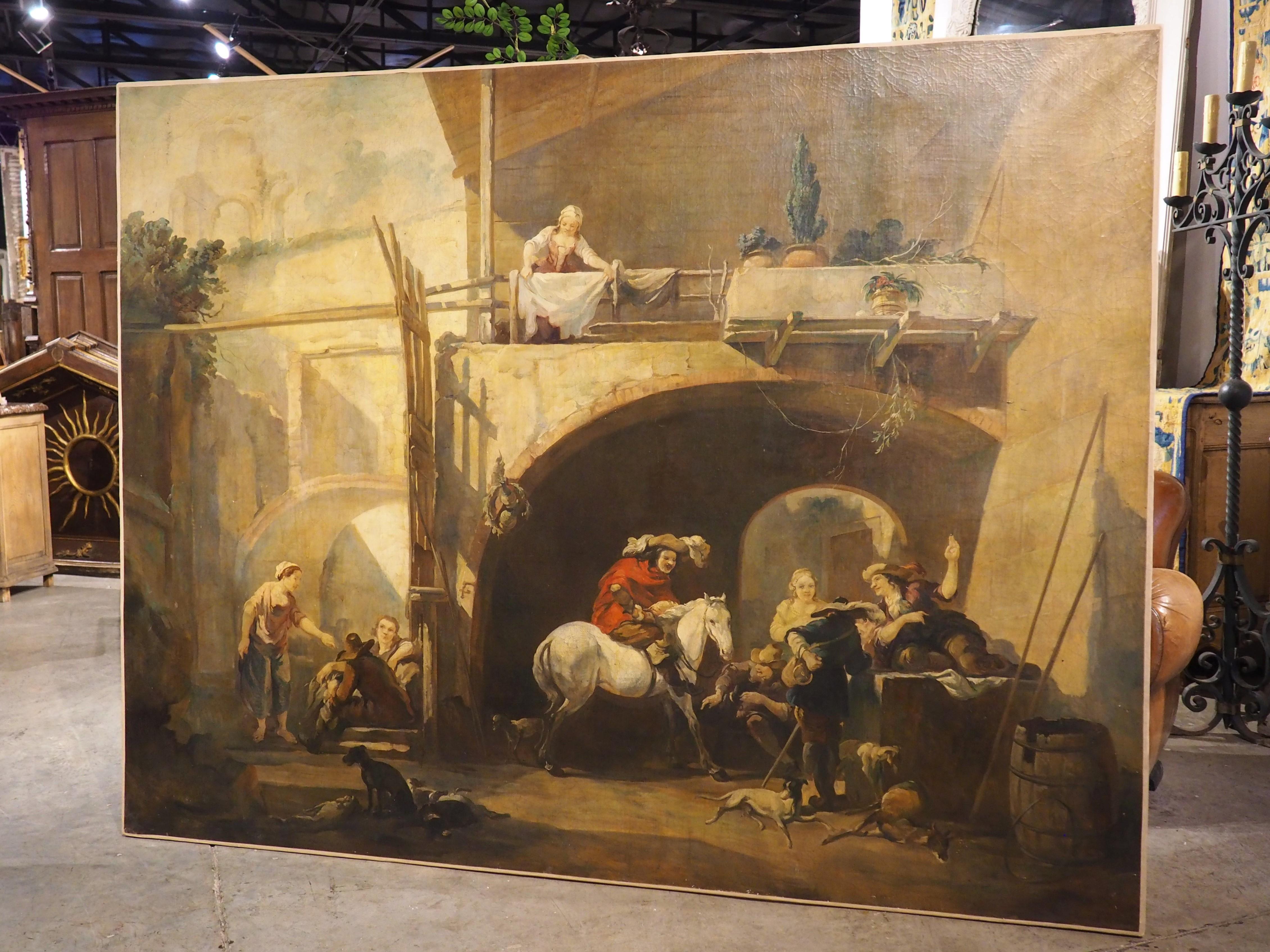 Large 19th Century Oil Painting, The Return of The Hunt, after Nicolaes Berchem For Sale 1