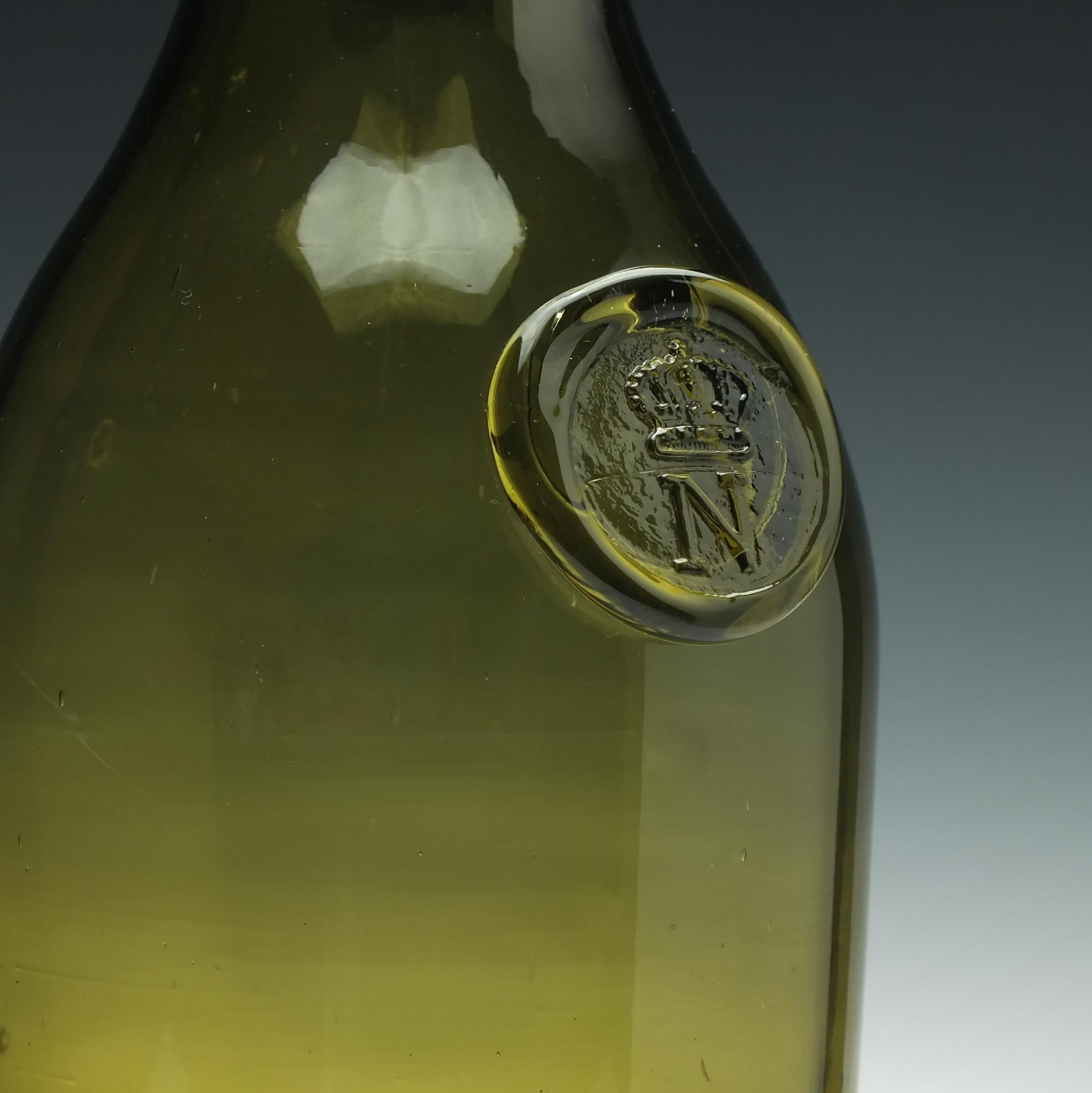 French Large 19th Century Olive Green Napoleon III Sealed Wine Bottle, circa 1860