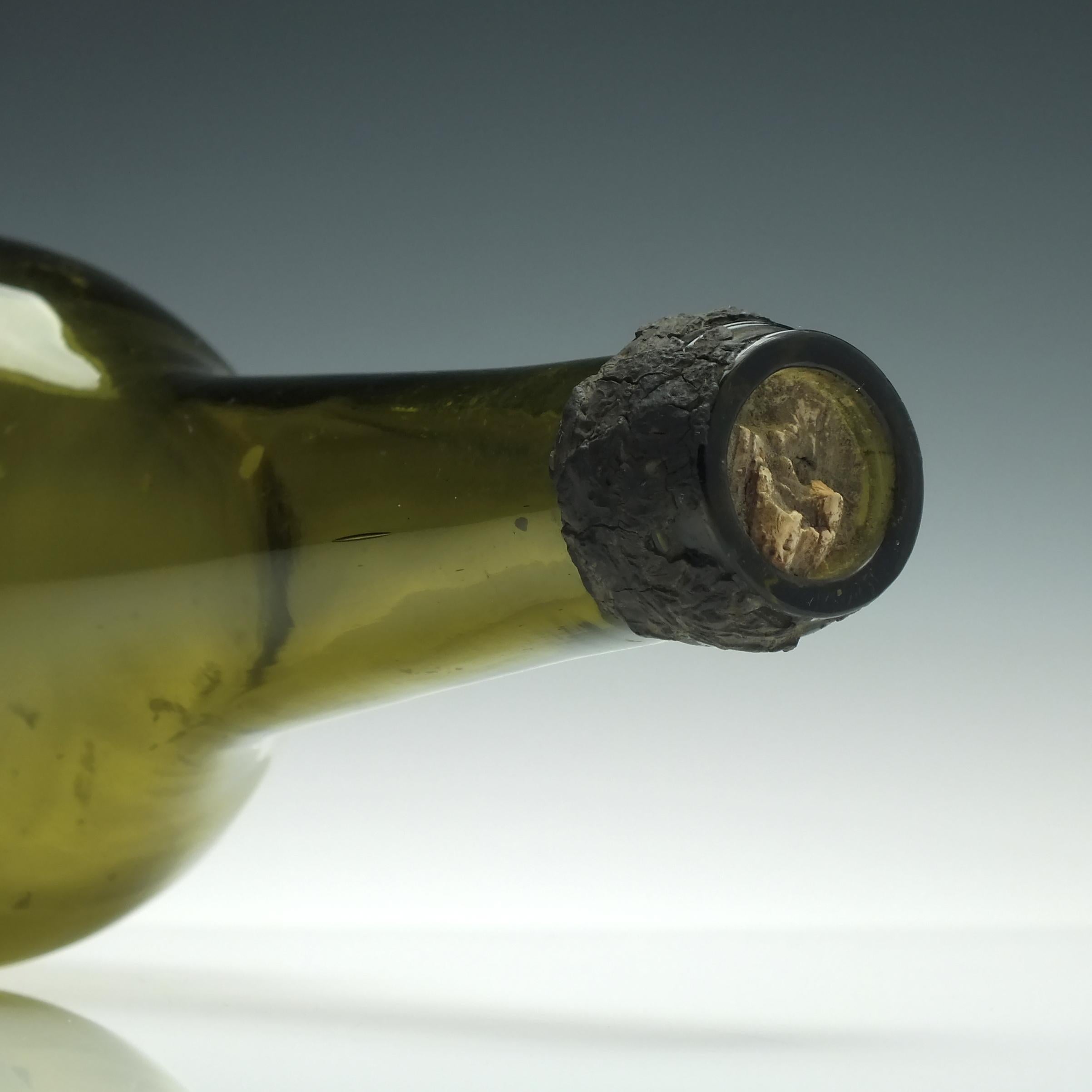 Blown Glass Large 19th Century Olive Green Napoleon III Sealed Wine Bottle, circa 1860