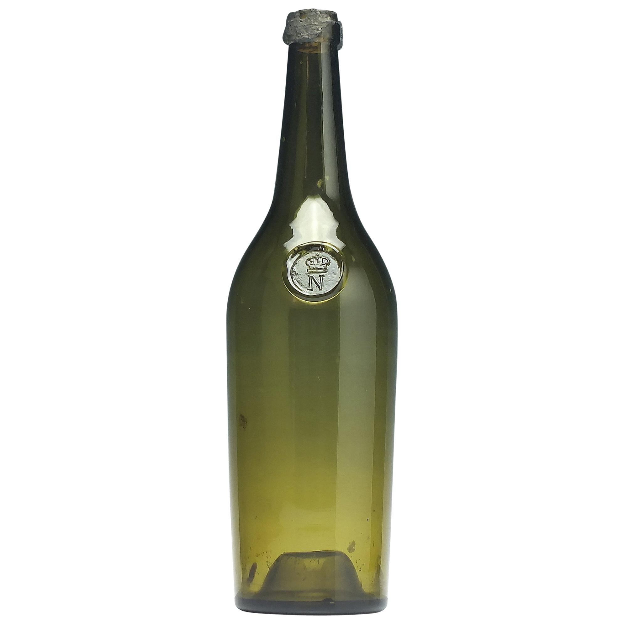 Large 19th Century Olive Green Napoleon III Sealed Wine Bottle, circa 1860