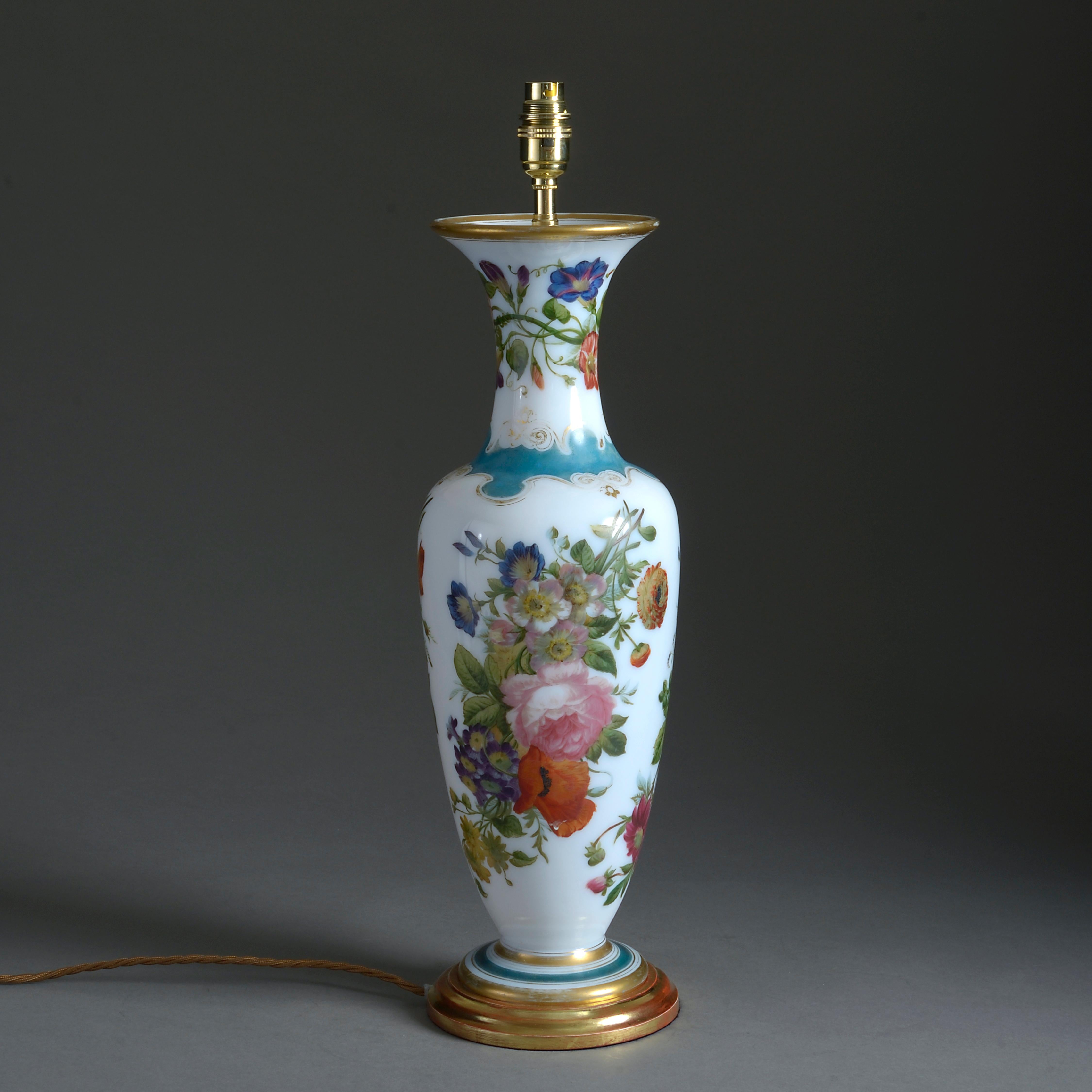 Victorian Large 19th Century Opaline Vase Lamp