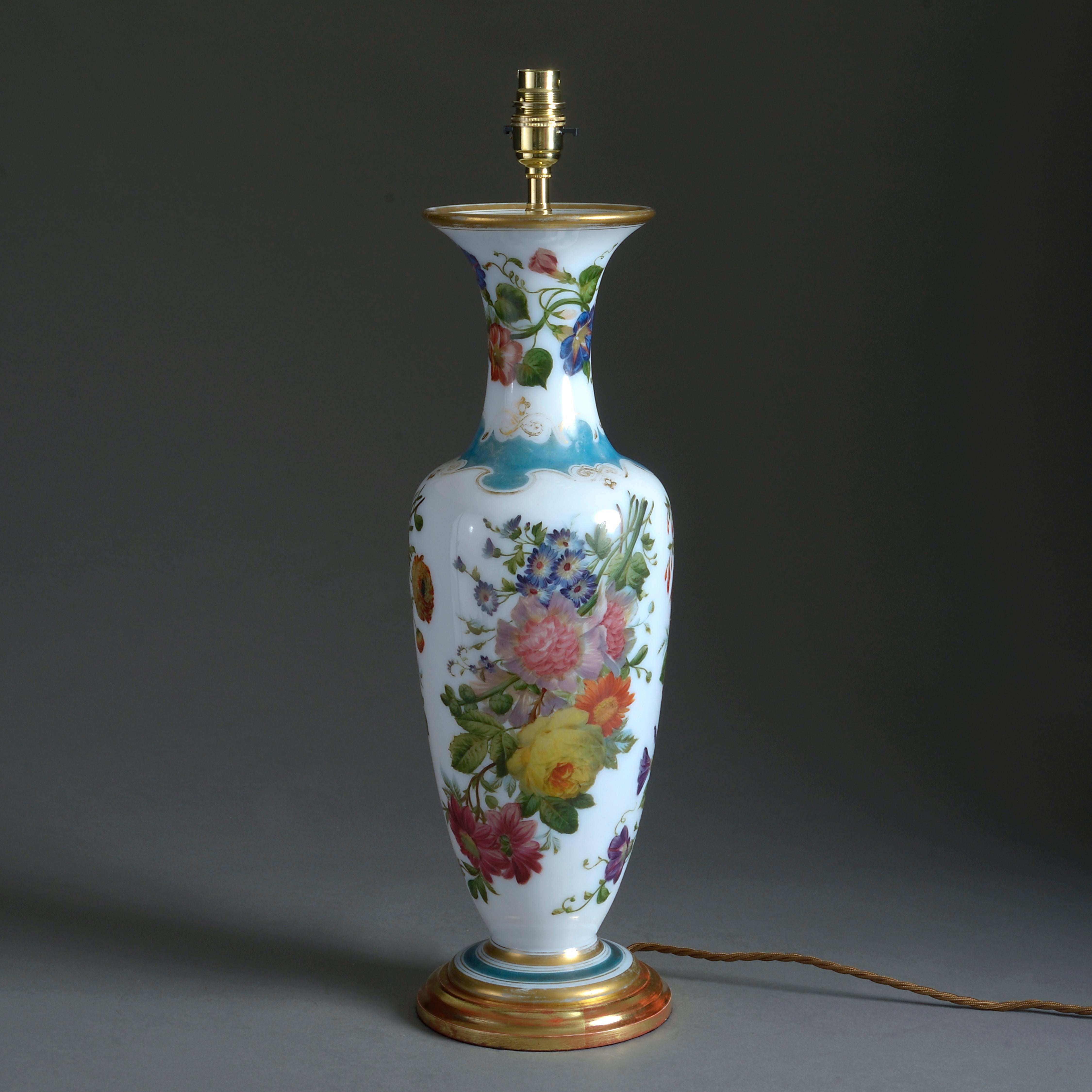 French Large 19th Century Opaline Vase Lamp