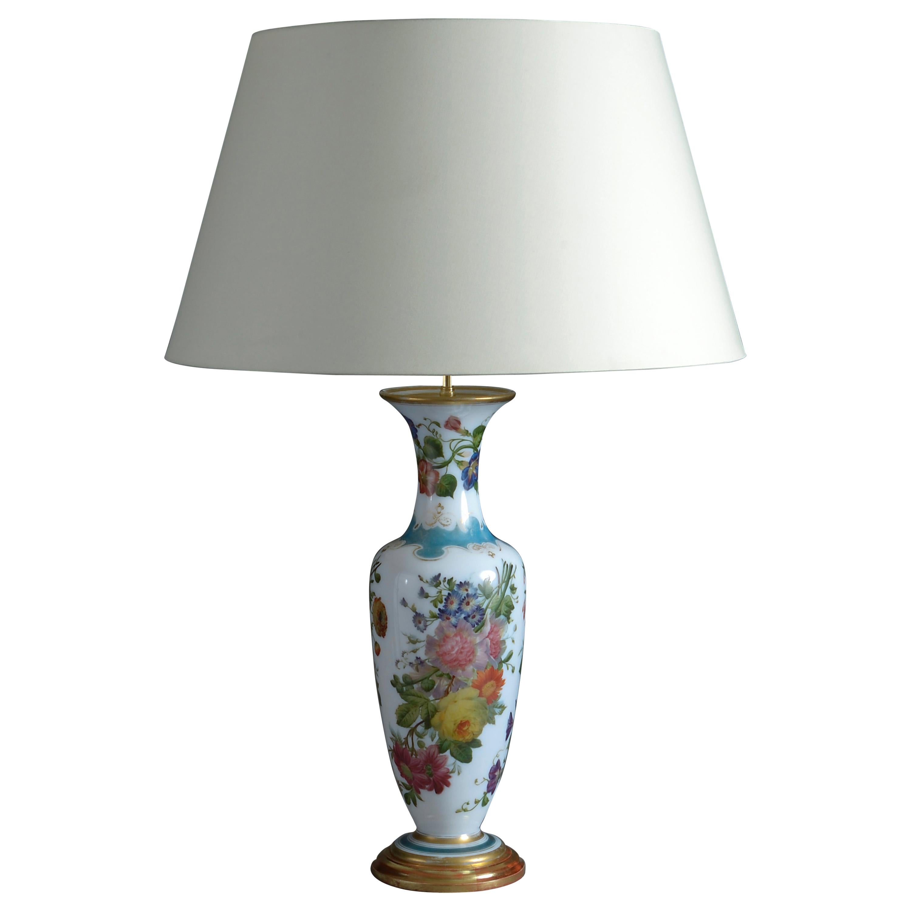 Large 19th Century Opaline Vase Lamp