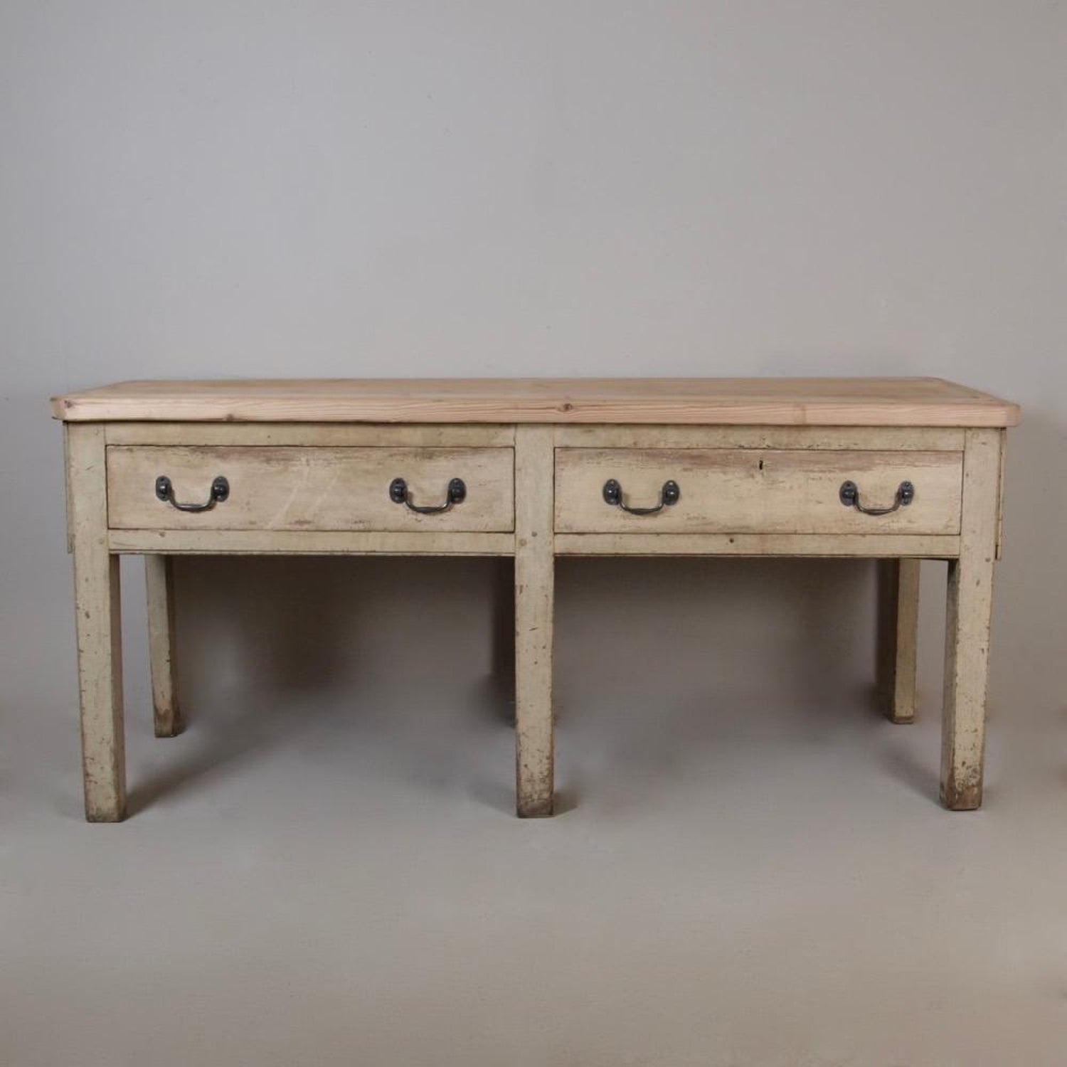 Large 19th Century Original Painted Pine Kitchen Preparation Side