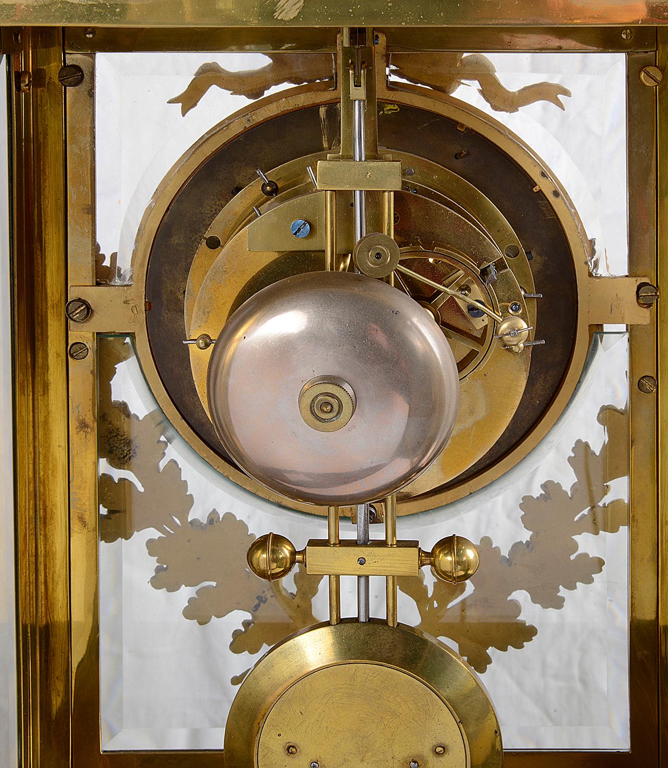 Gilt Large 19th Century Ormolu Four Glass Mantel Clock, 19th Century
