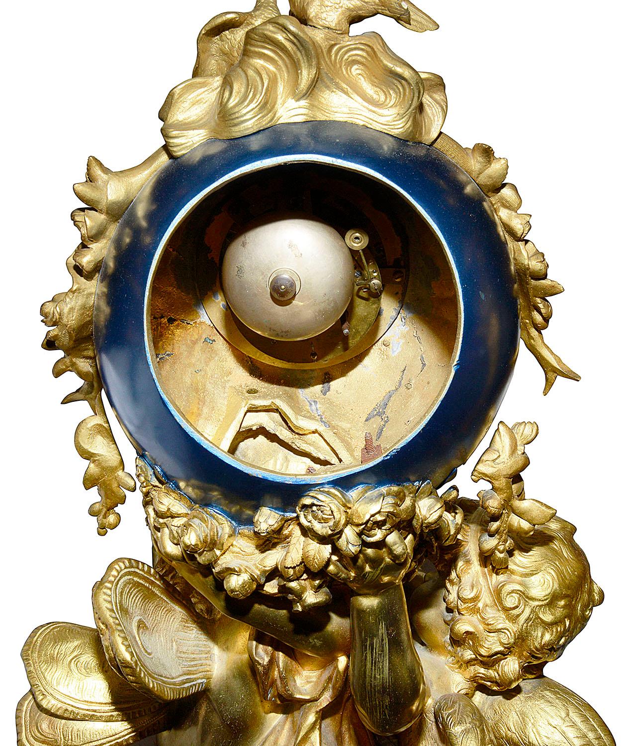 Gilt Large 19th Century Ormolu Globe Mantel Clock by Aug. Moreau For Sale