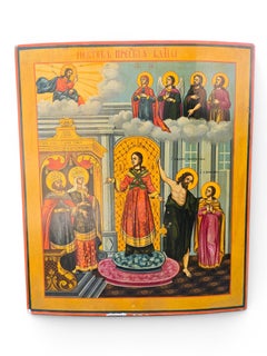 Large 19th Century Orthodox Icon of the Protection of the Virgin Mary