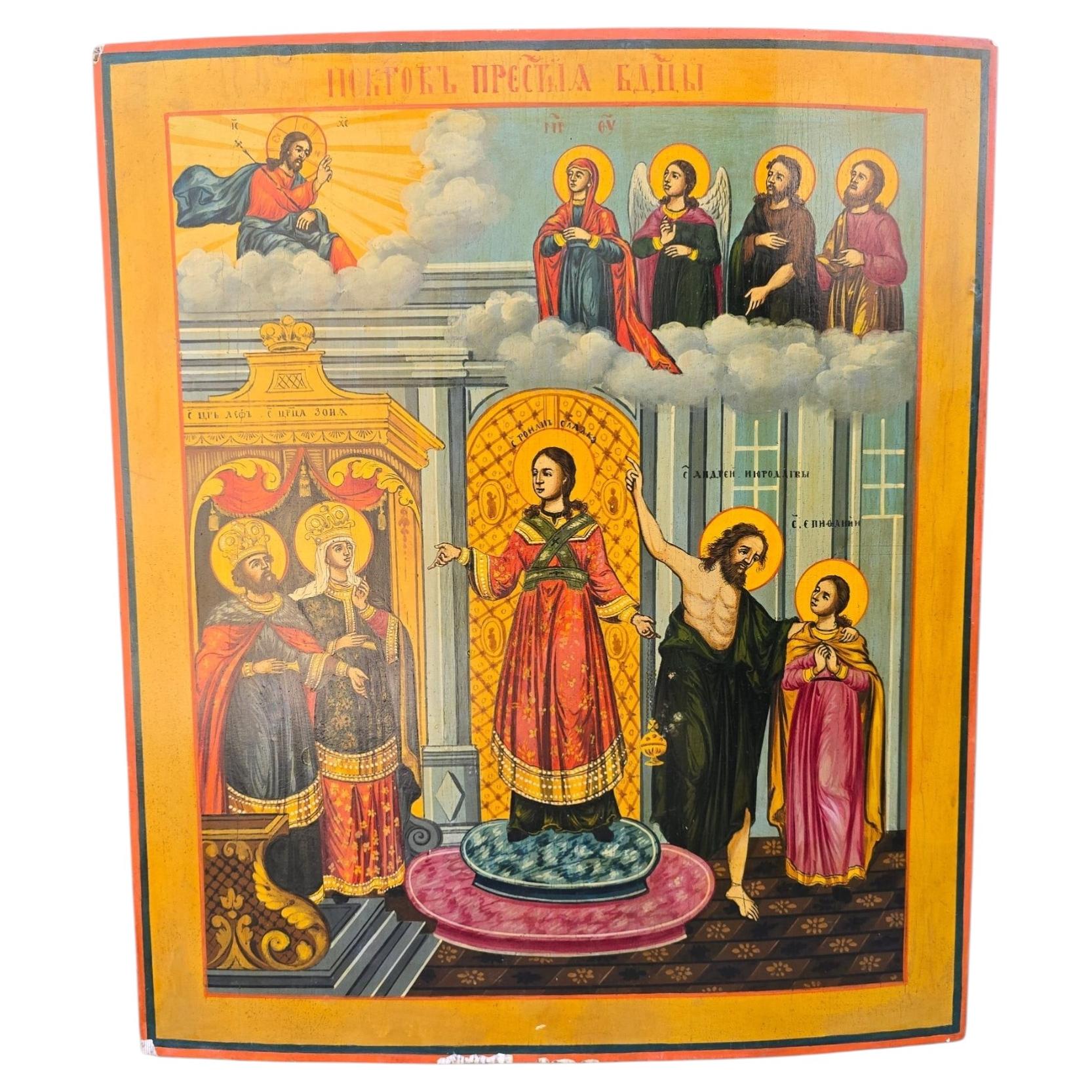 Large 19th Century Orthodox Icon of the Protection of the Virgin Mary