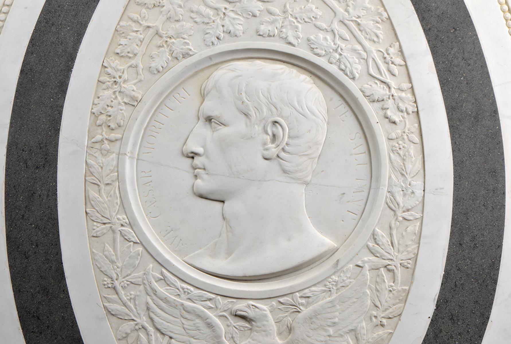 Classical Roman Large 19th Century Oval Marble Relief of the Roman Emperor Claudius with Eagle