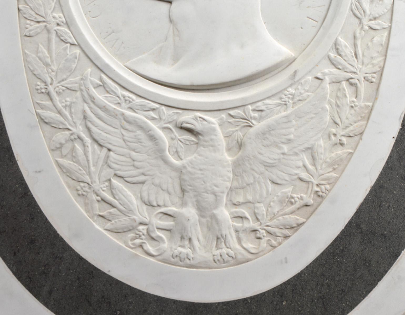 Hand-Carved Large 19th Century Oval Marble Relief of the Roman Emperor Claudius with Eagle