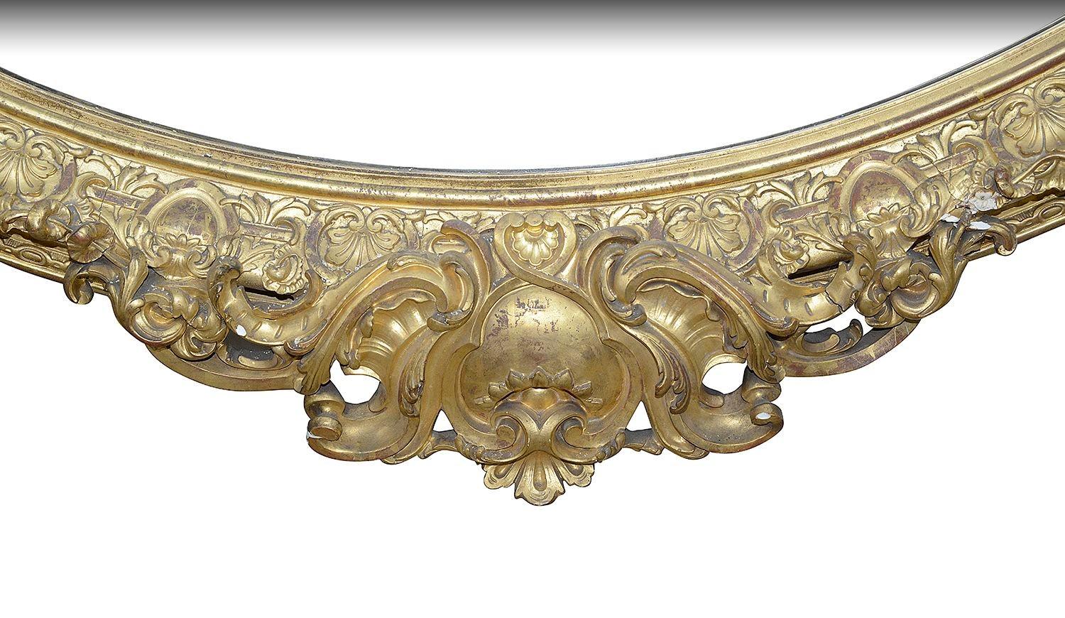 Gilt Large 19th Century over mantel wall mirror. For Sale