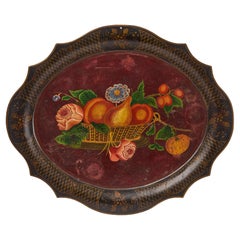 Gran bandeja de tole del siglo XIX decorada con pintura