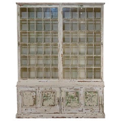 A Large 19th Century French Original Painted Glazed Bookcase Cabinet - White