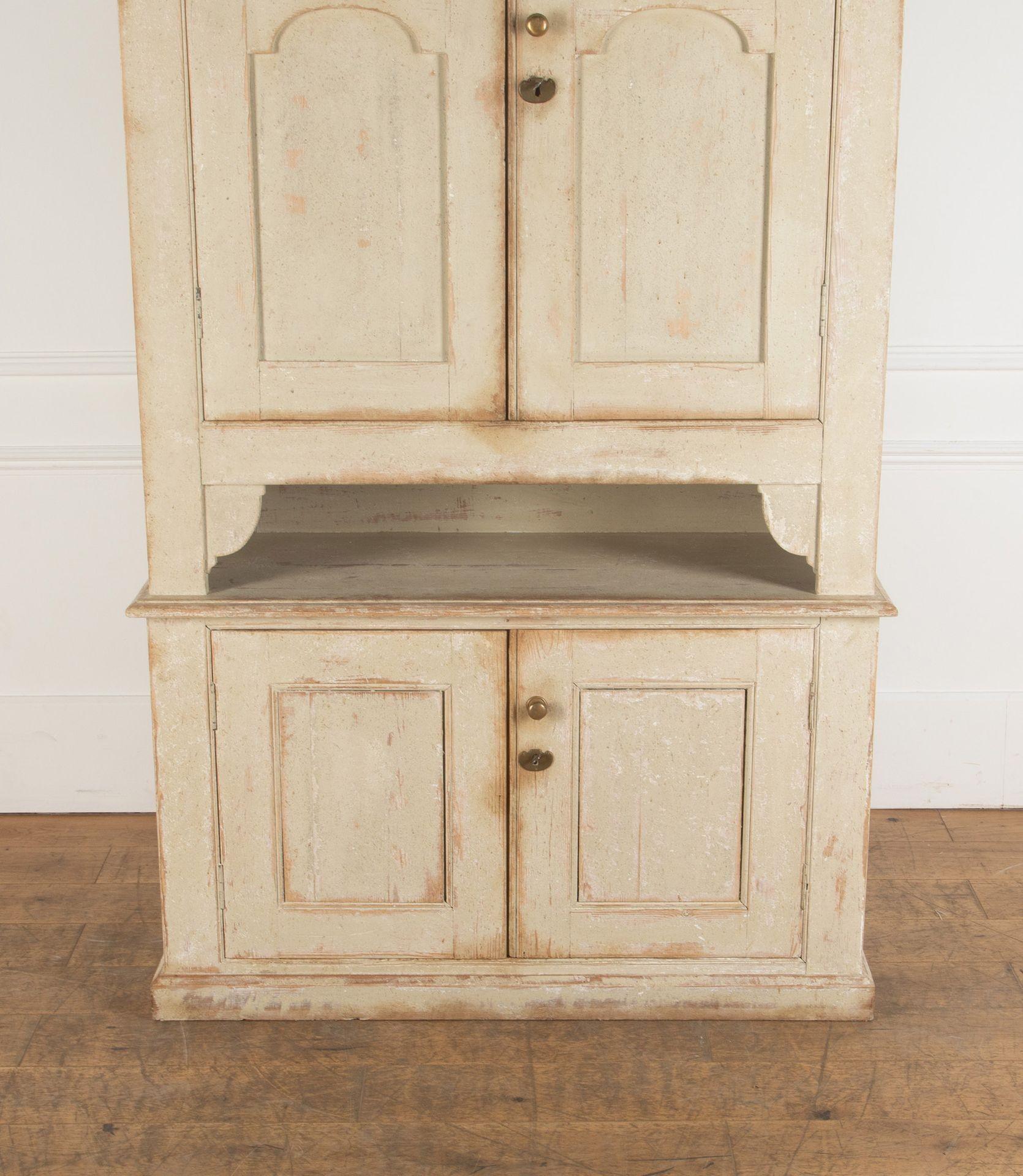 Large 19th Century Painted Pine Housekeepers Cupboard For Sale 1