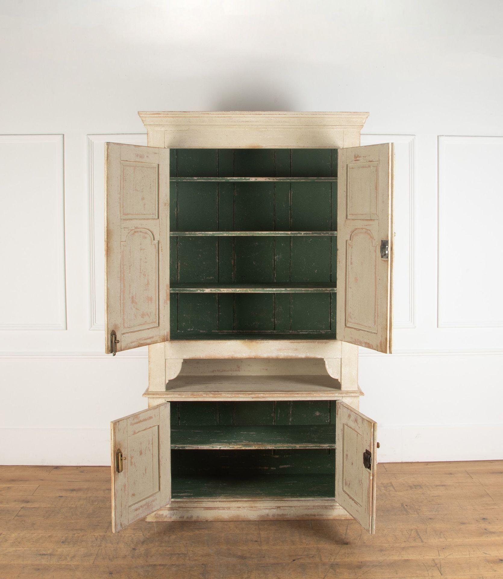 Large 19th Century Painted Pine Housekeepers Cupboard For Sale 4