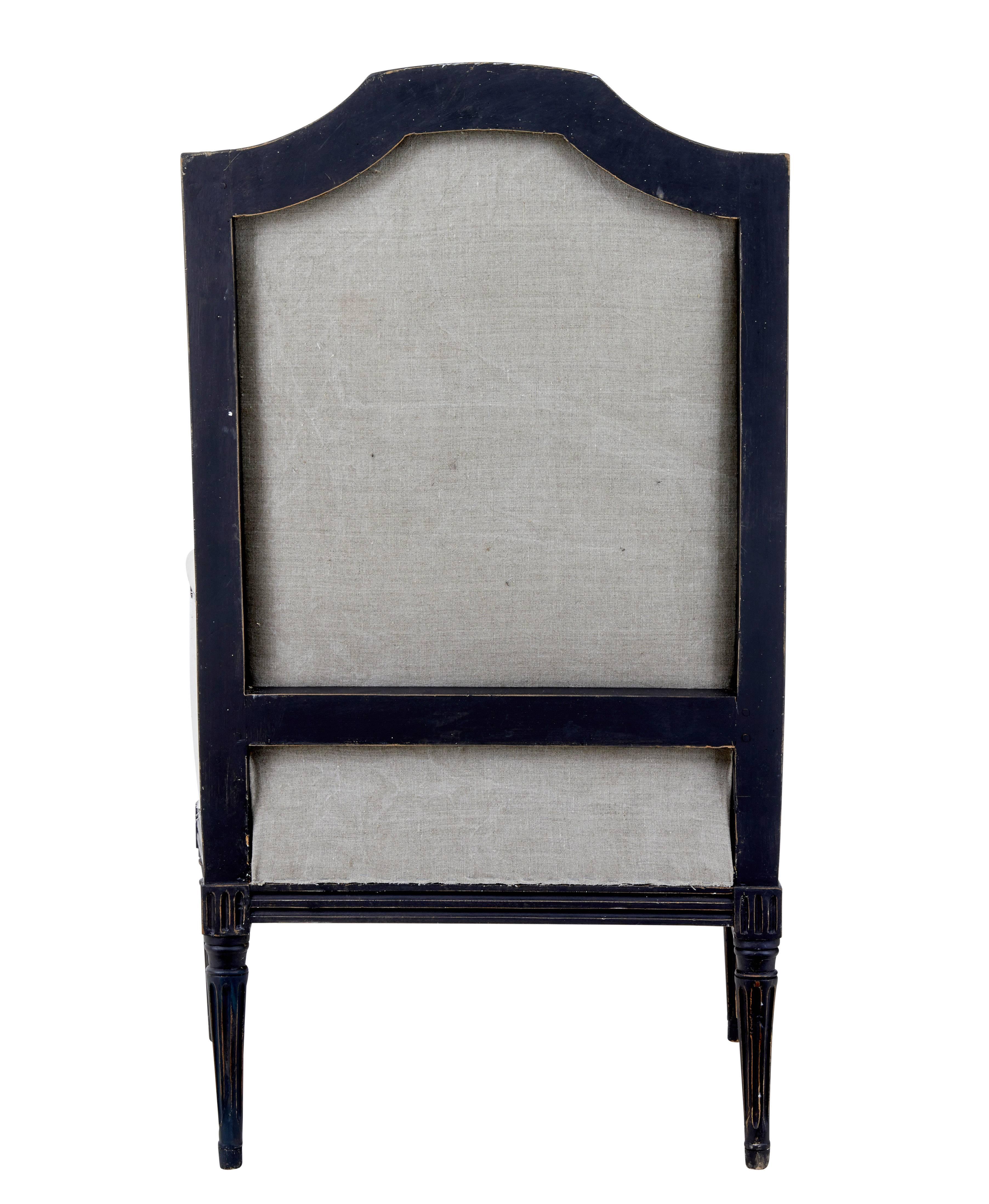 Gustavian Large 19th Century Painted Wingback Armchair