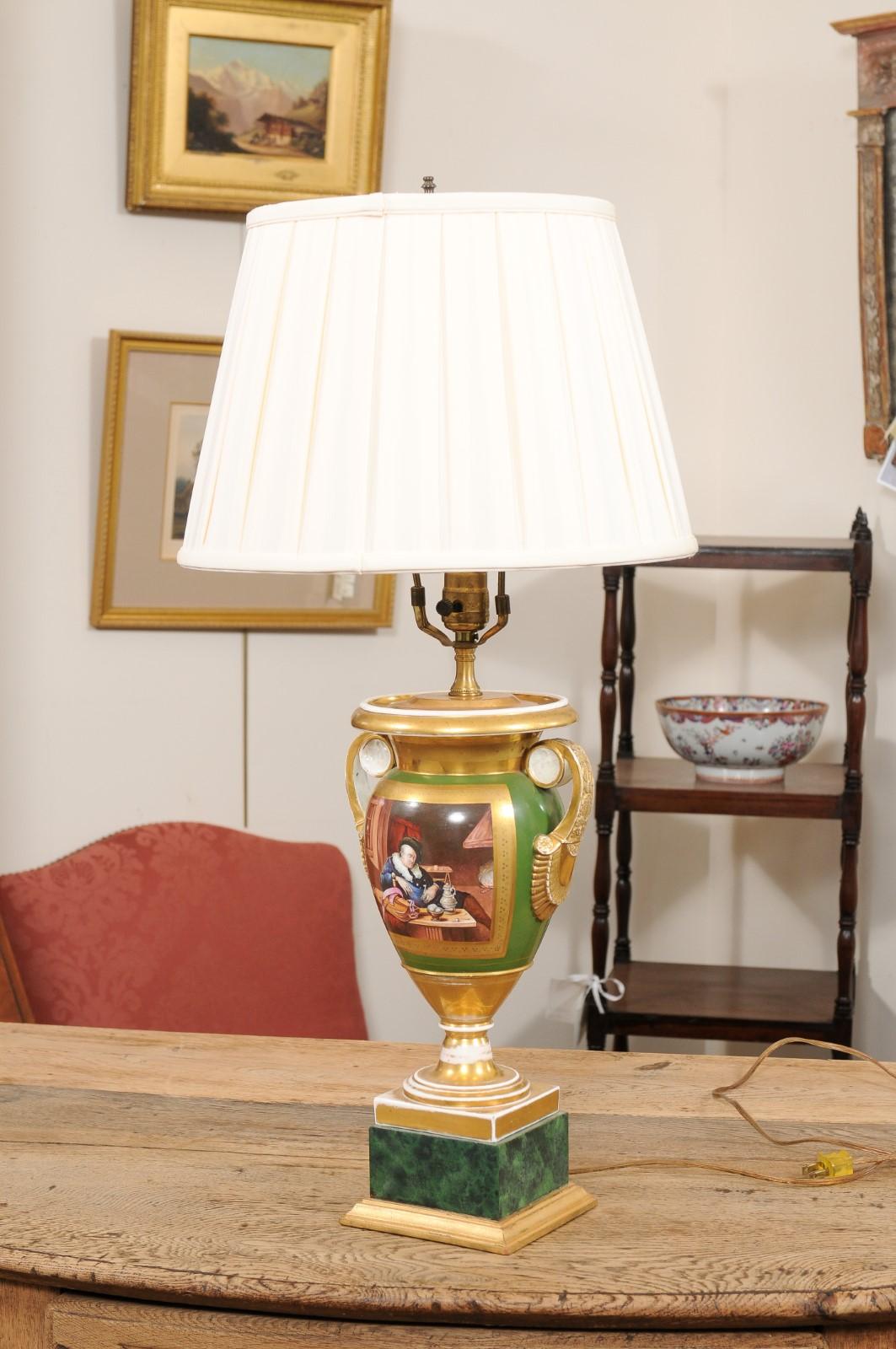 Large 19th Century Paris Porcelain Vase wired as a Lamp In Good Condition For Sale In Atlanta, GA