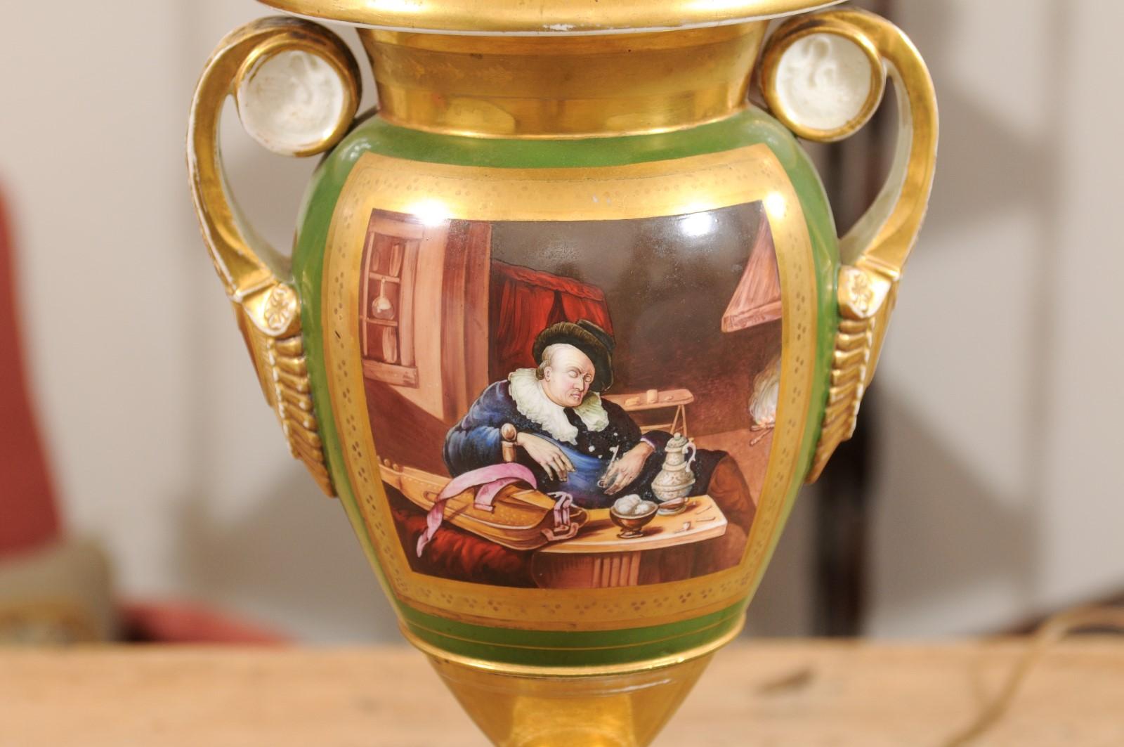 Große Pariser Porzellanvase aus dem 19. Jahrhundert, verdrahtet als Lampe im Angebot 1