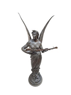 Large 19th Century Patinated Bronze Allegory of Music Signed E. Picault