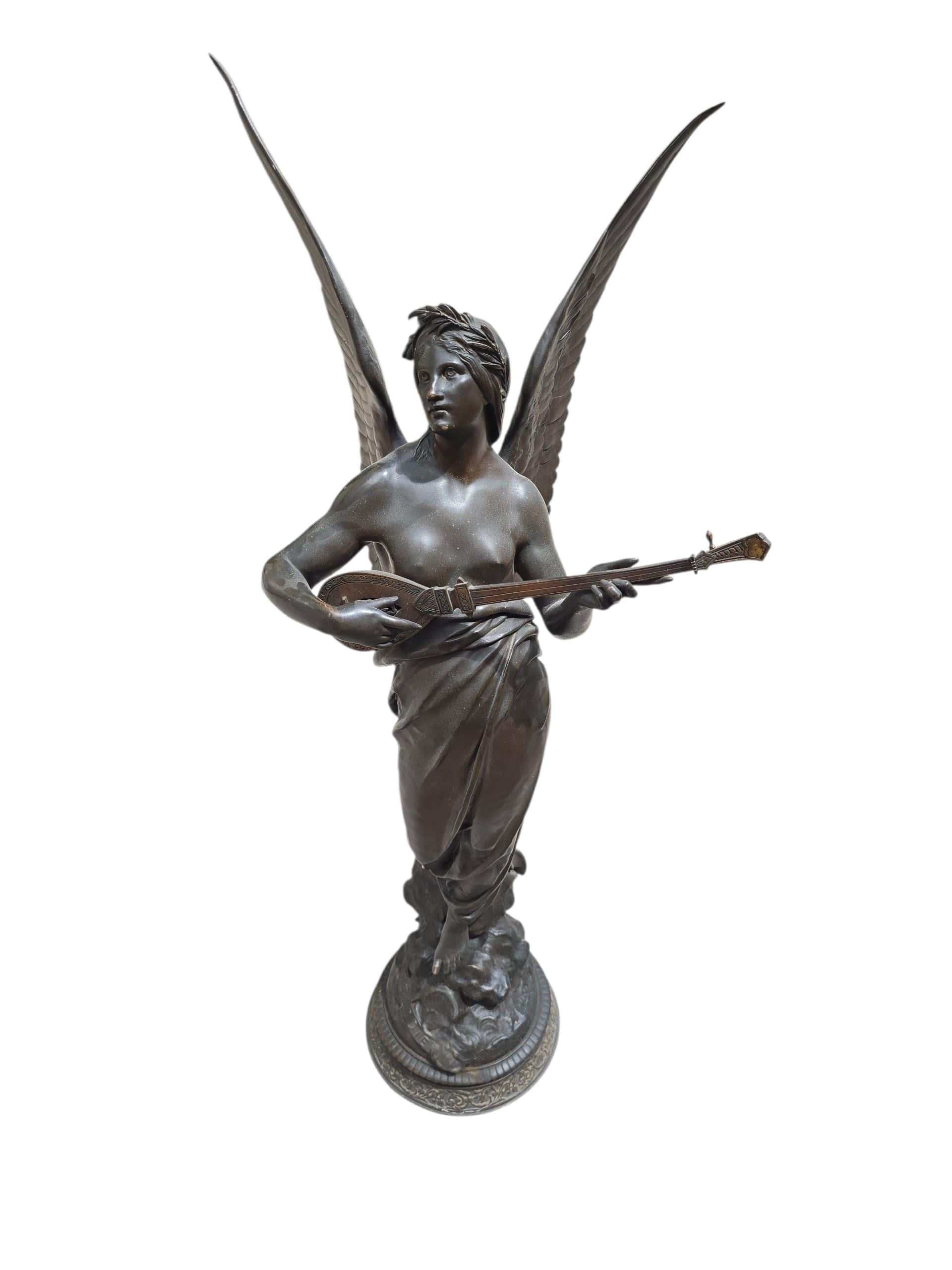 Gran Alegoría de la Música en Bronce Patinado del Siglo XIX Firmado E. Picault en Bueno estado para la venta en Madrid, ES
