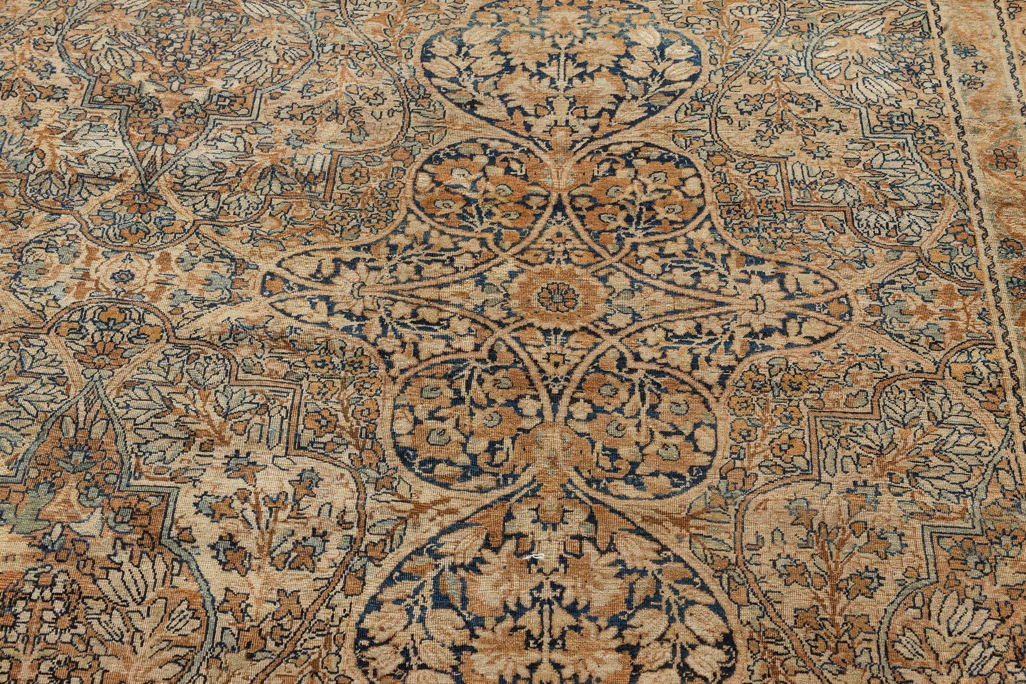 Hand-Knotted Large 19th Century Persian Kirman Handmade Wool Rug For Sale