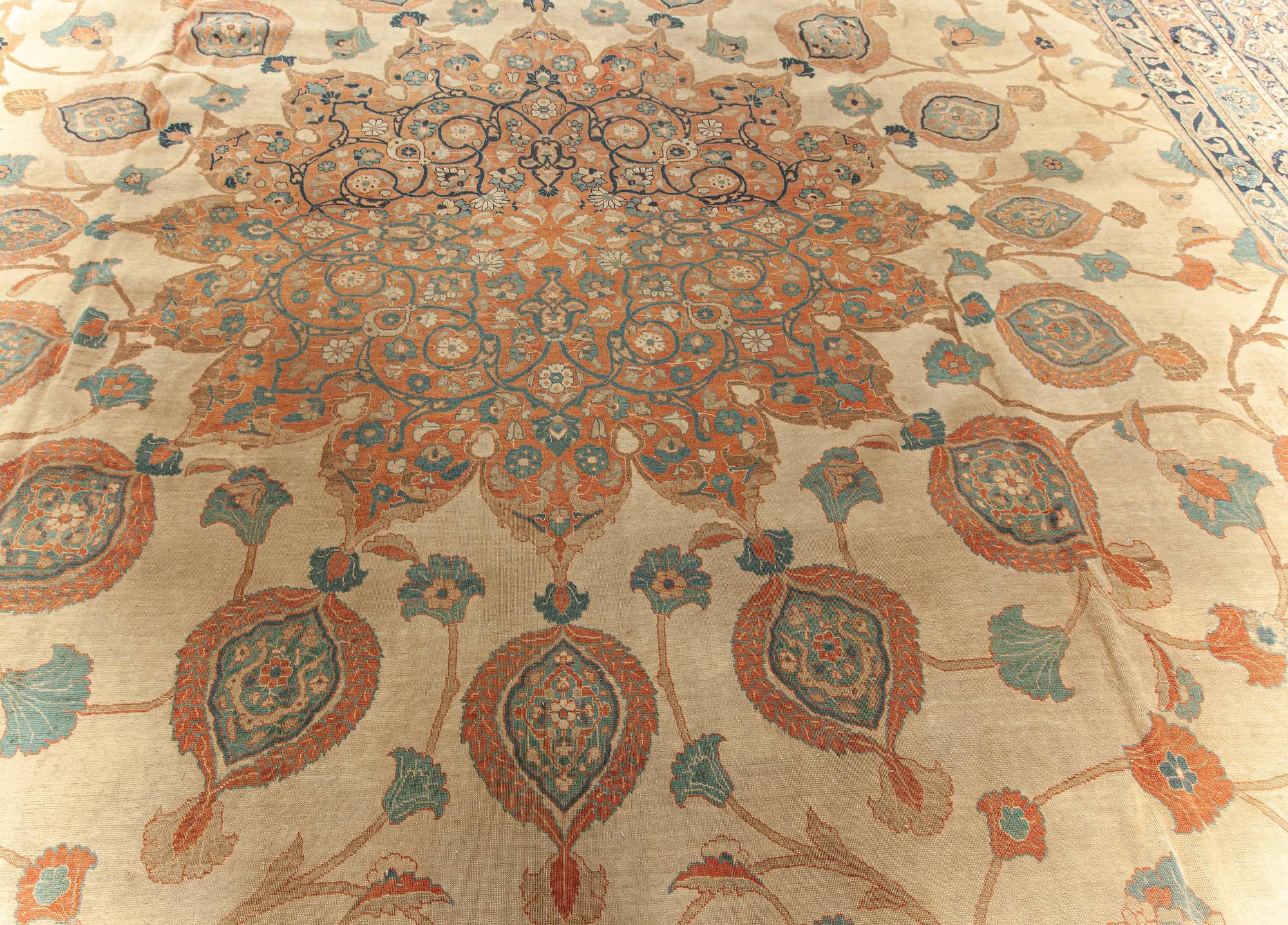 Hand-Woven Large 19th Century Persian Tabriz Handmade Wool Rug For Sale