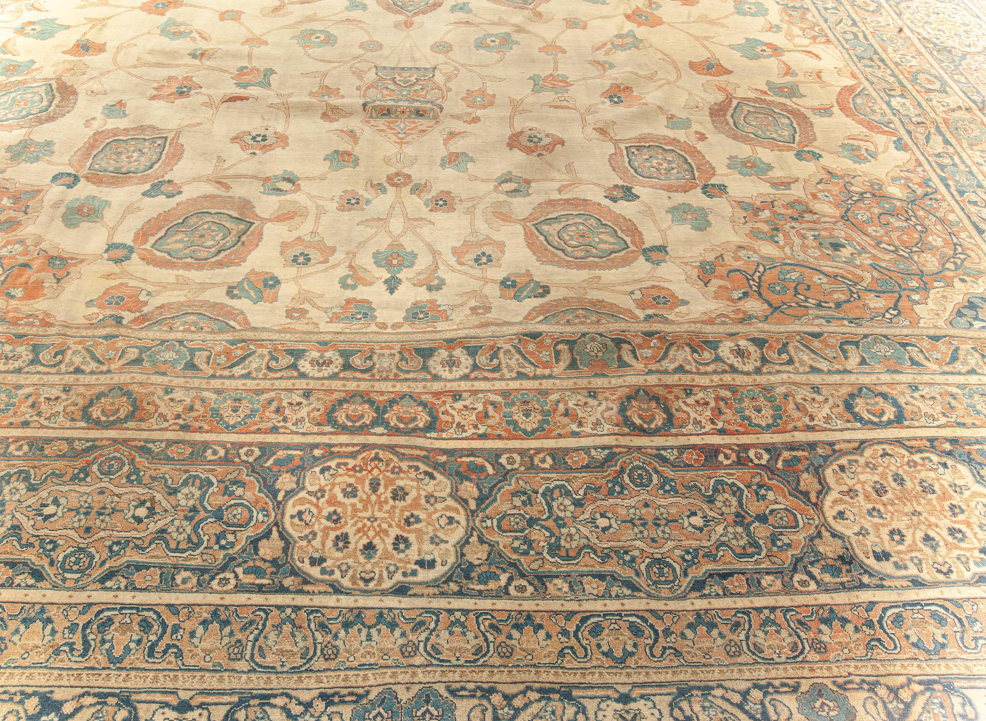 Large 19th Century Persian Tabriz Handmade Wool Rug For Sale 1