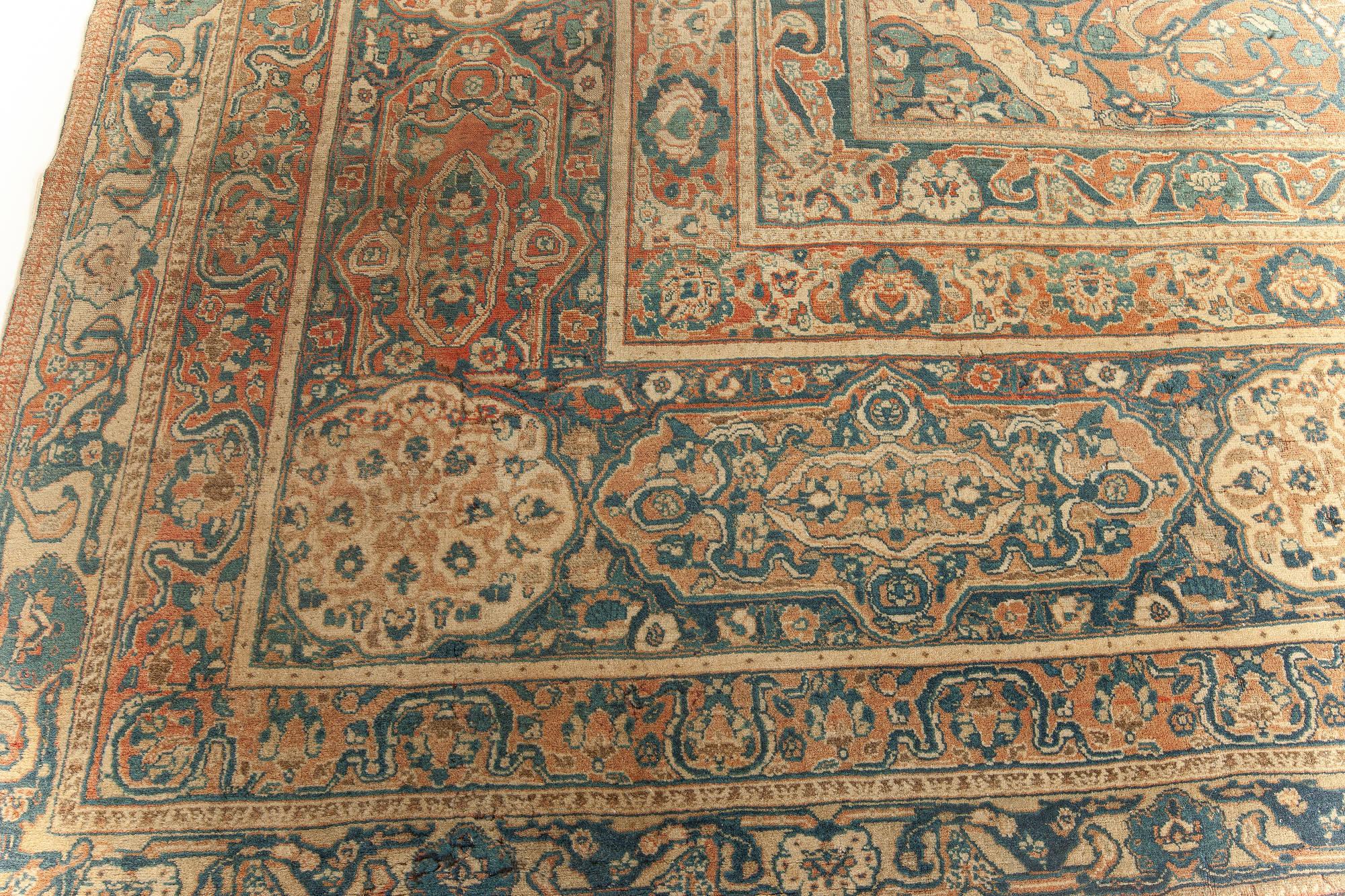 Large 19th Century Persian Tabriz Handmade Wool Rug For Sale 2