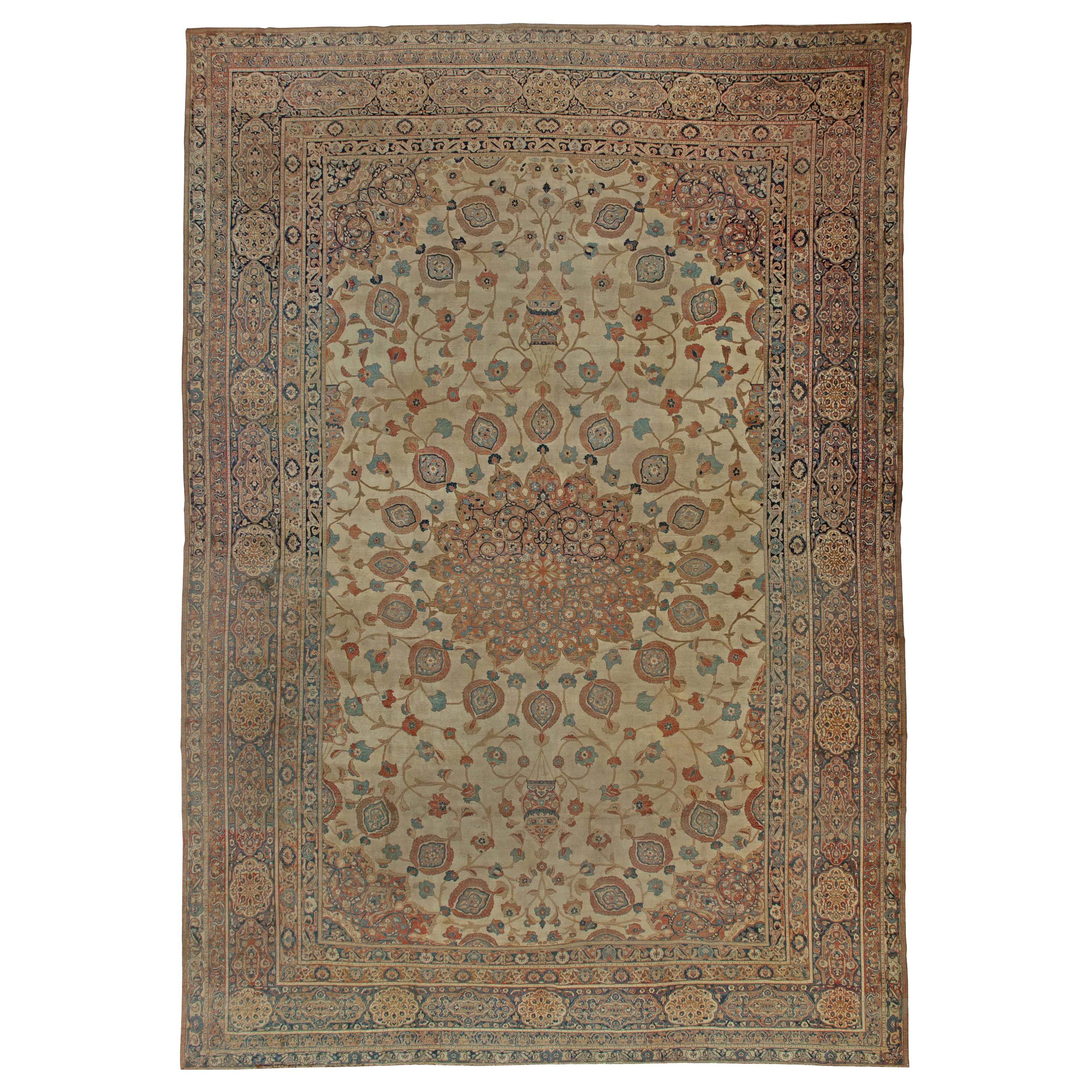 Large 19th Century Persian Tabriz Handmade Wool Rug For Sale