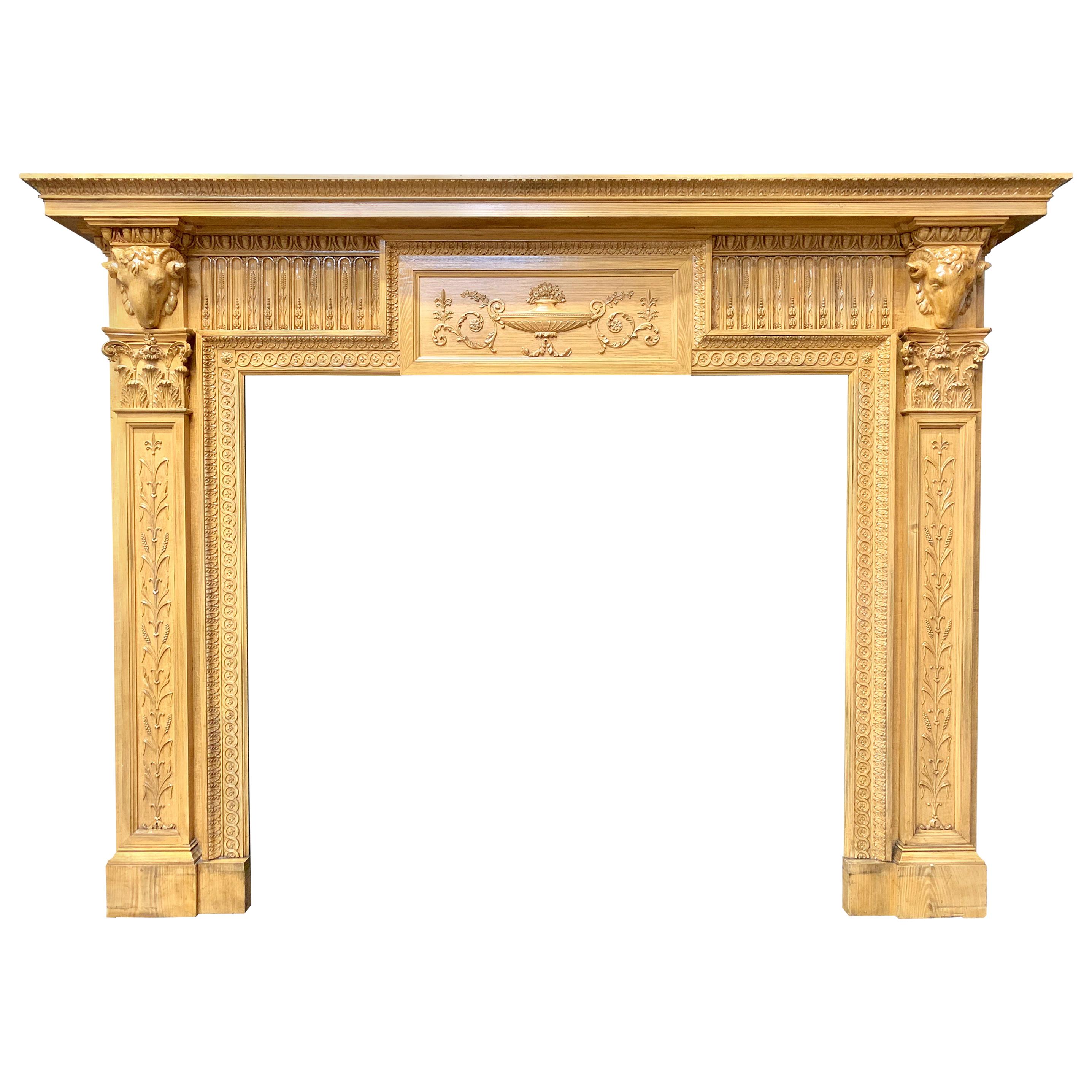Large 19th Century Pine and Gesso Georgian Style Fireplace Surround
