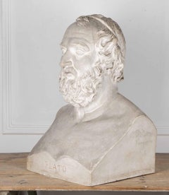 Large 19th Century Plaster Library Bust of Plato