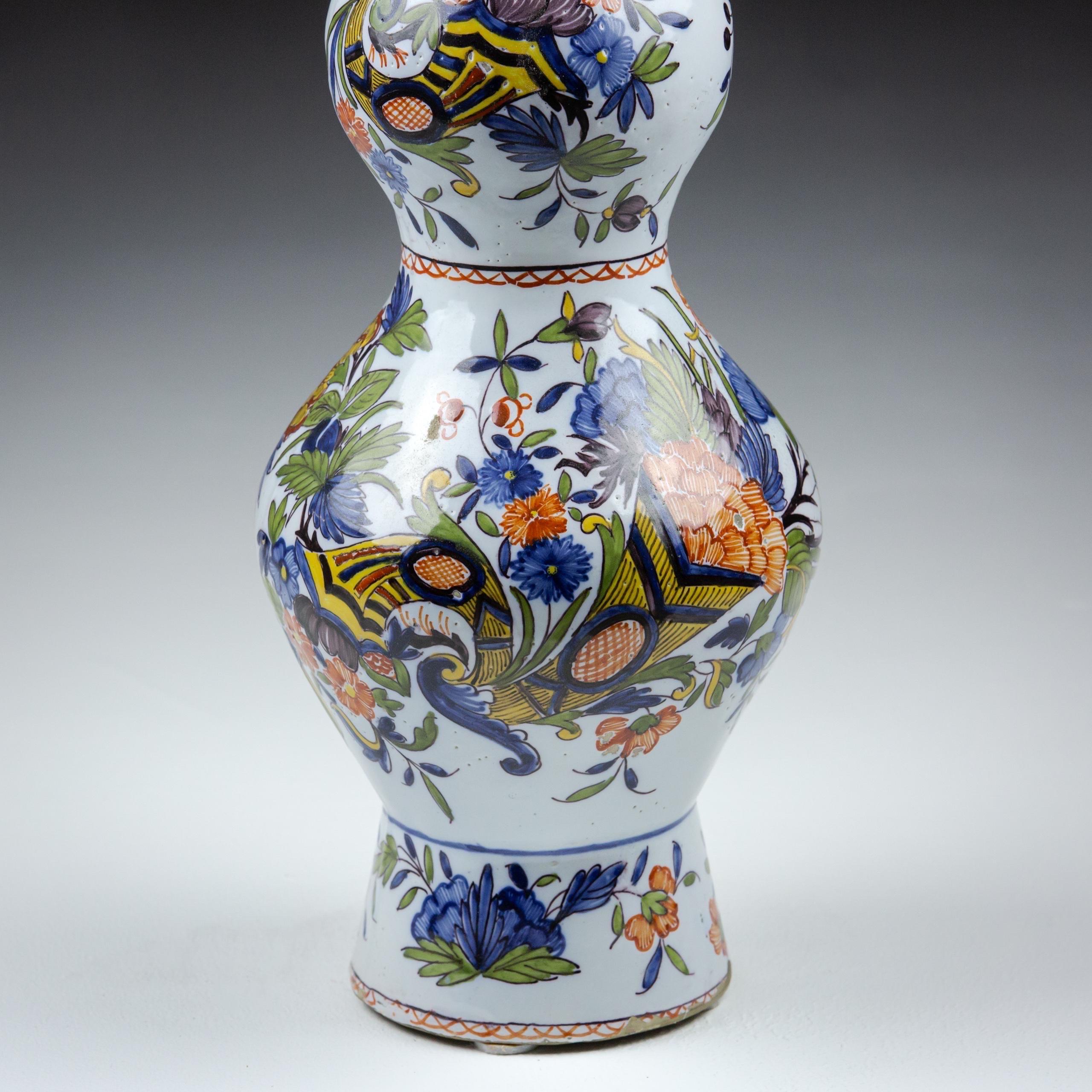 French Large 19th Century Polychromed Desvres Delft Vase Lamp