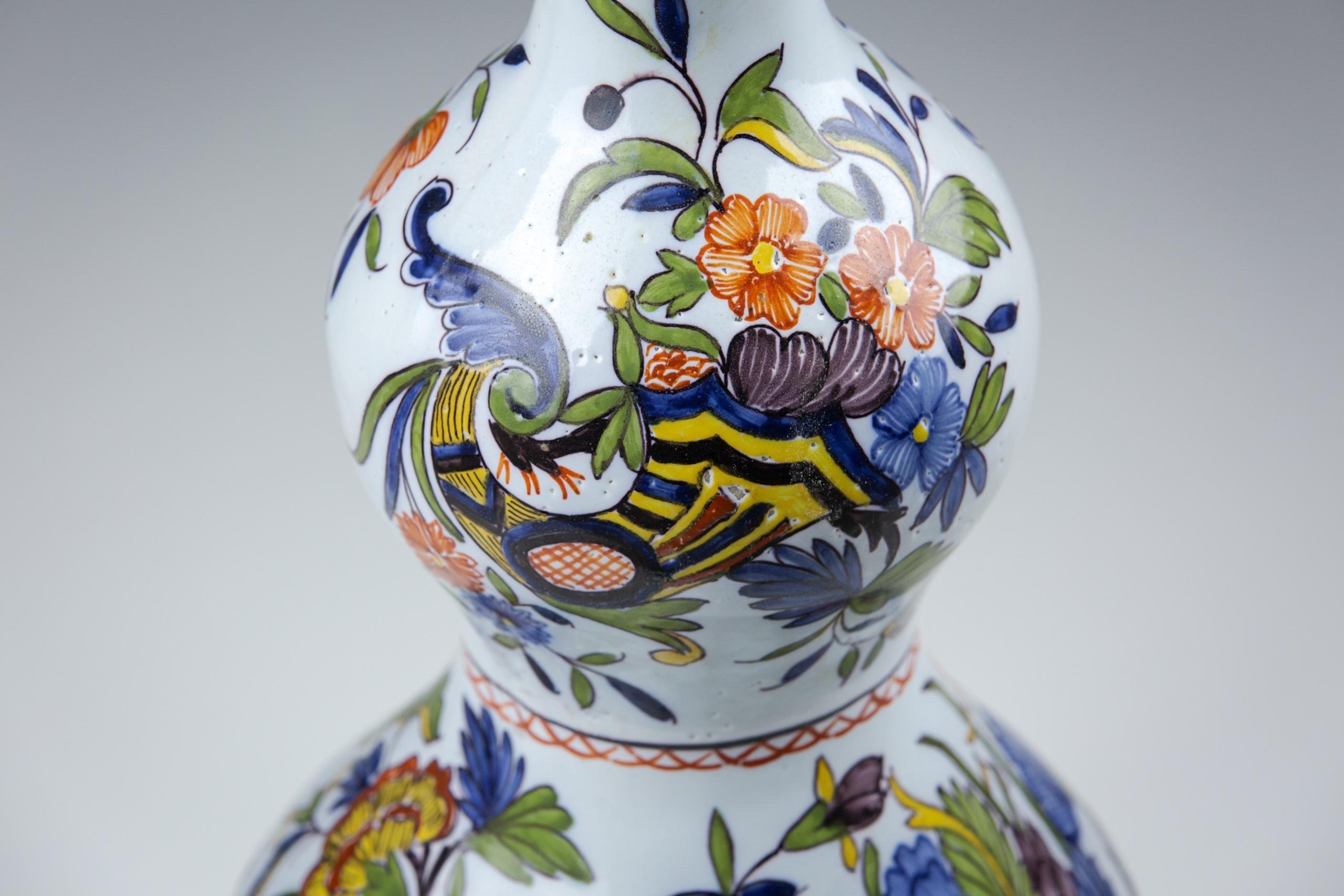 Glazed Large 19th Century Polychromed Desvres Delft Vase Lamp