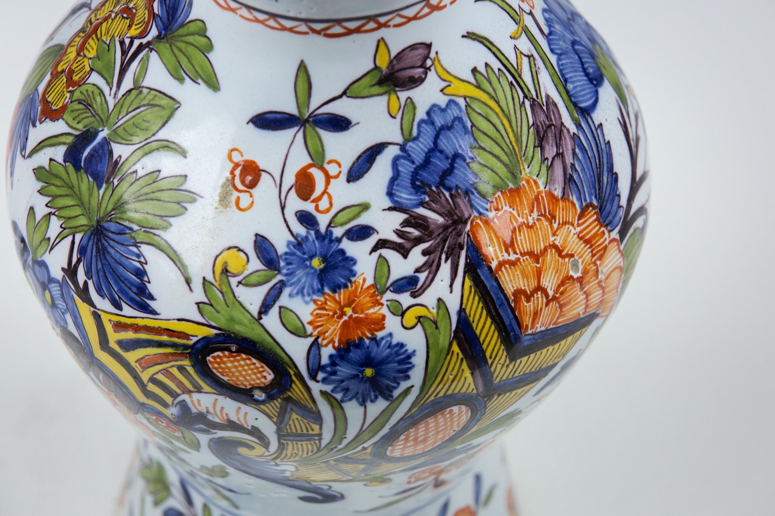 Large 19th Century Polychromed Desvres Delft Vase Lamp In Good Condition In Pease pottage, West Sussex