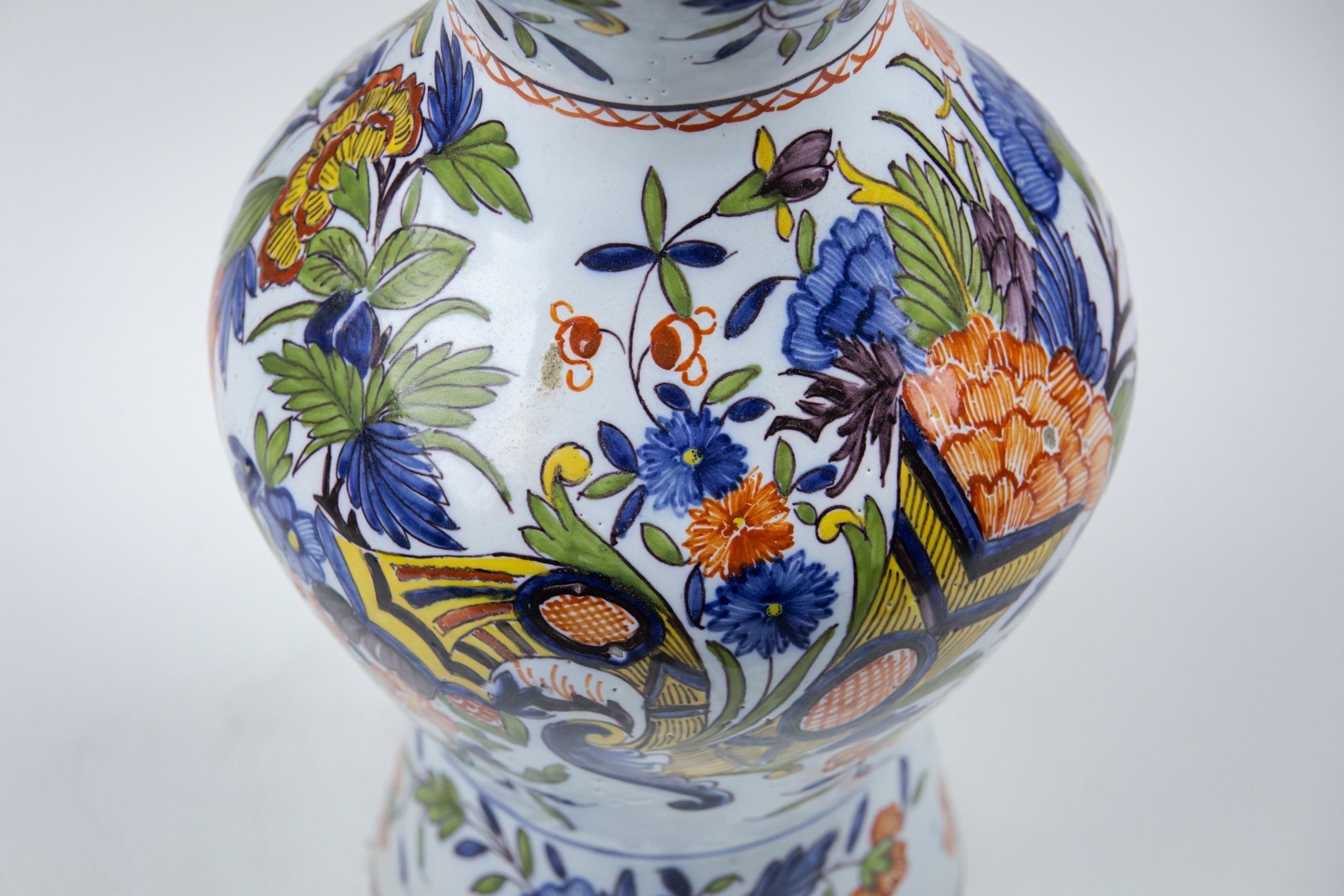 Ceramic Large 19th Century Polychromed Desvres Delft Vase Lamp