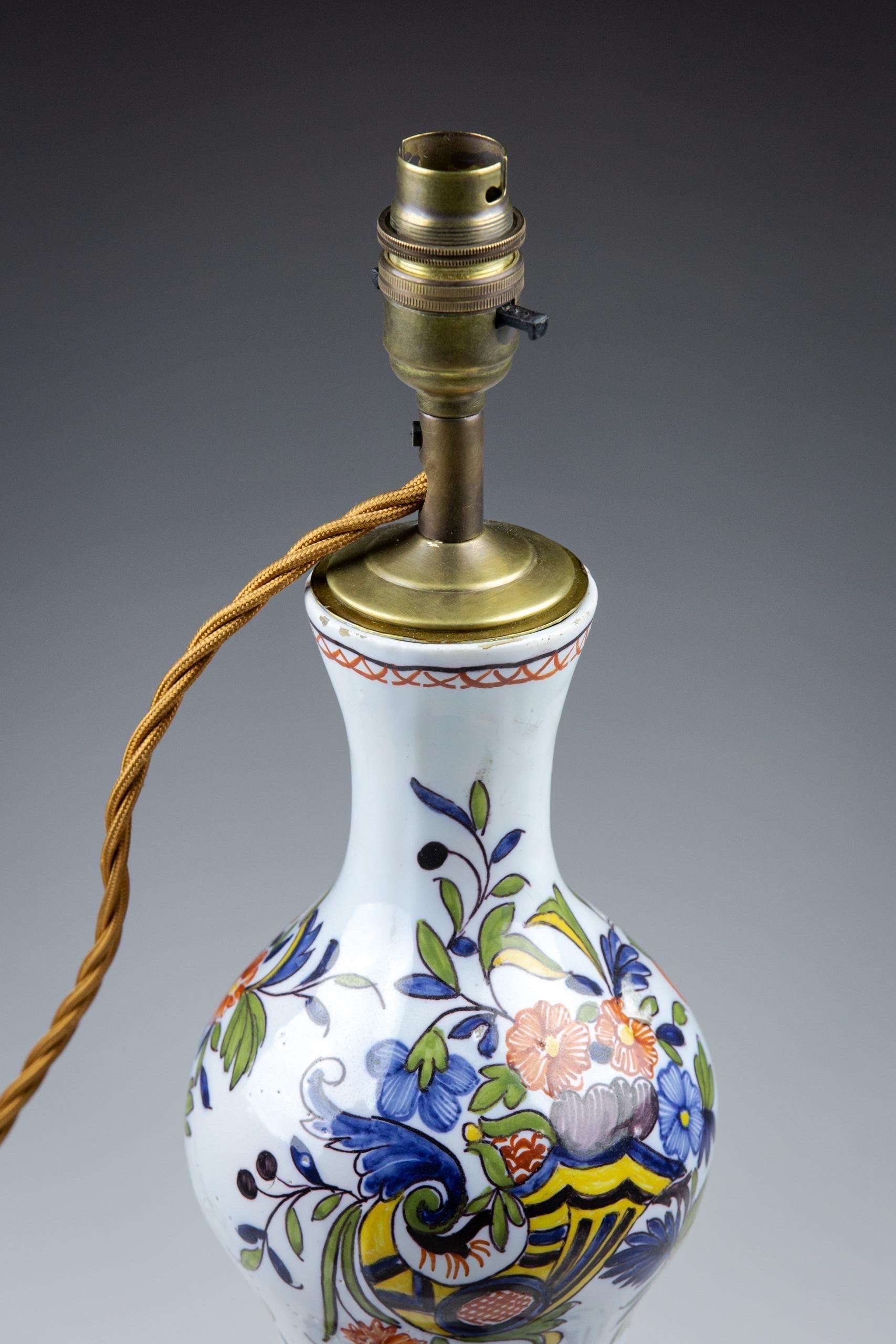 Large 19th Century Polychromed Desvres Delft Vase Lamp 2