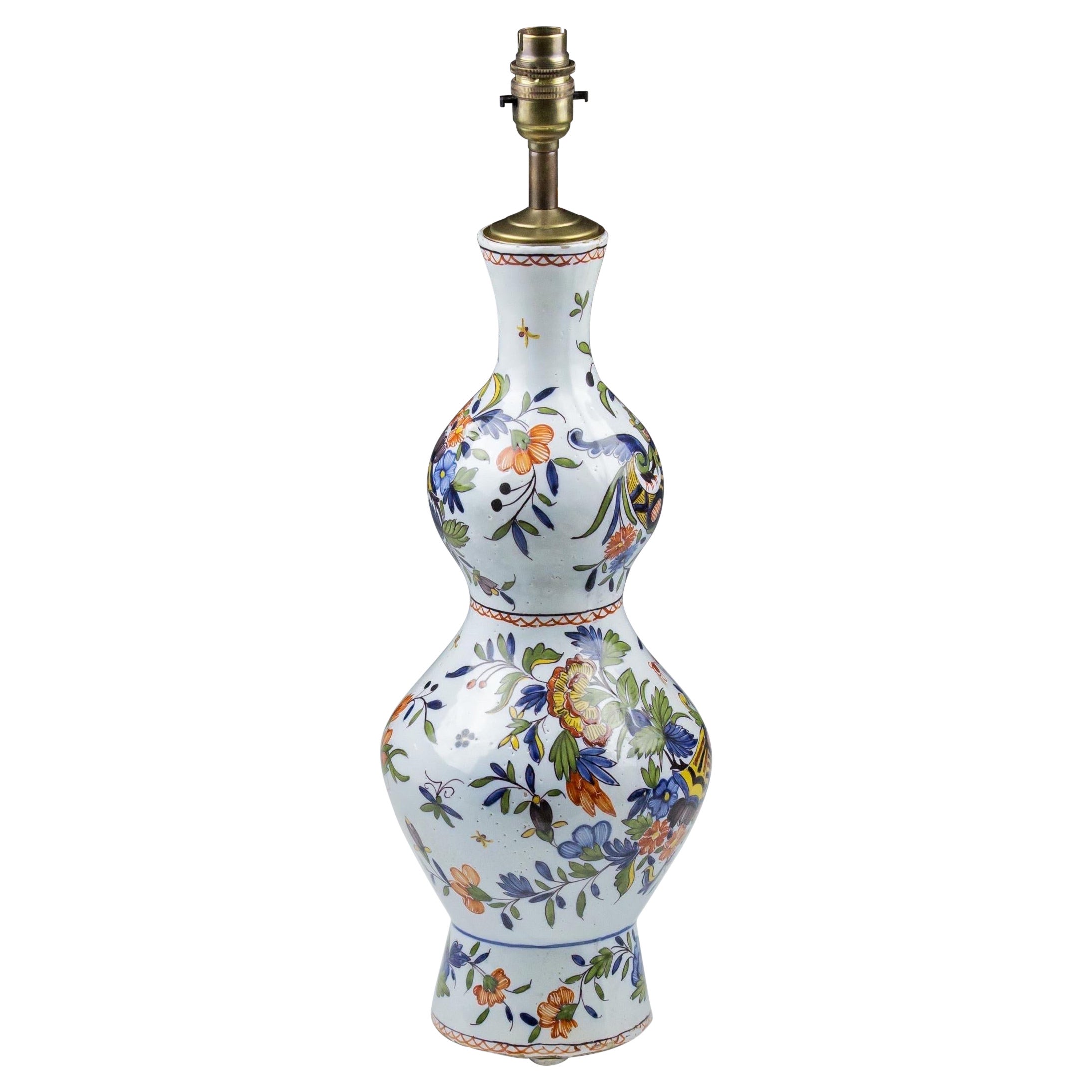 Large 19th Century Polychromed Desvres Delft Vase Lamp