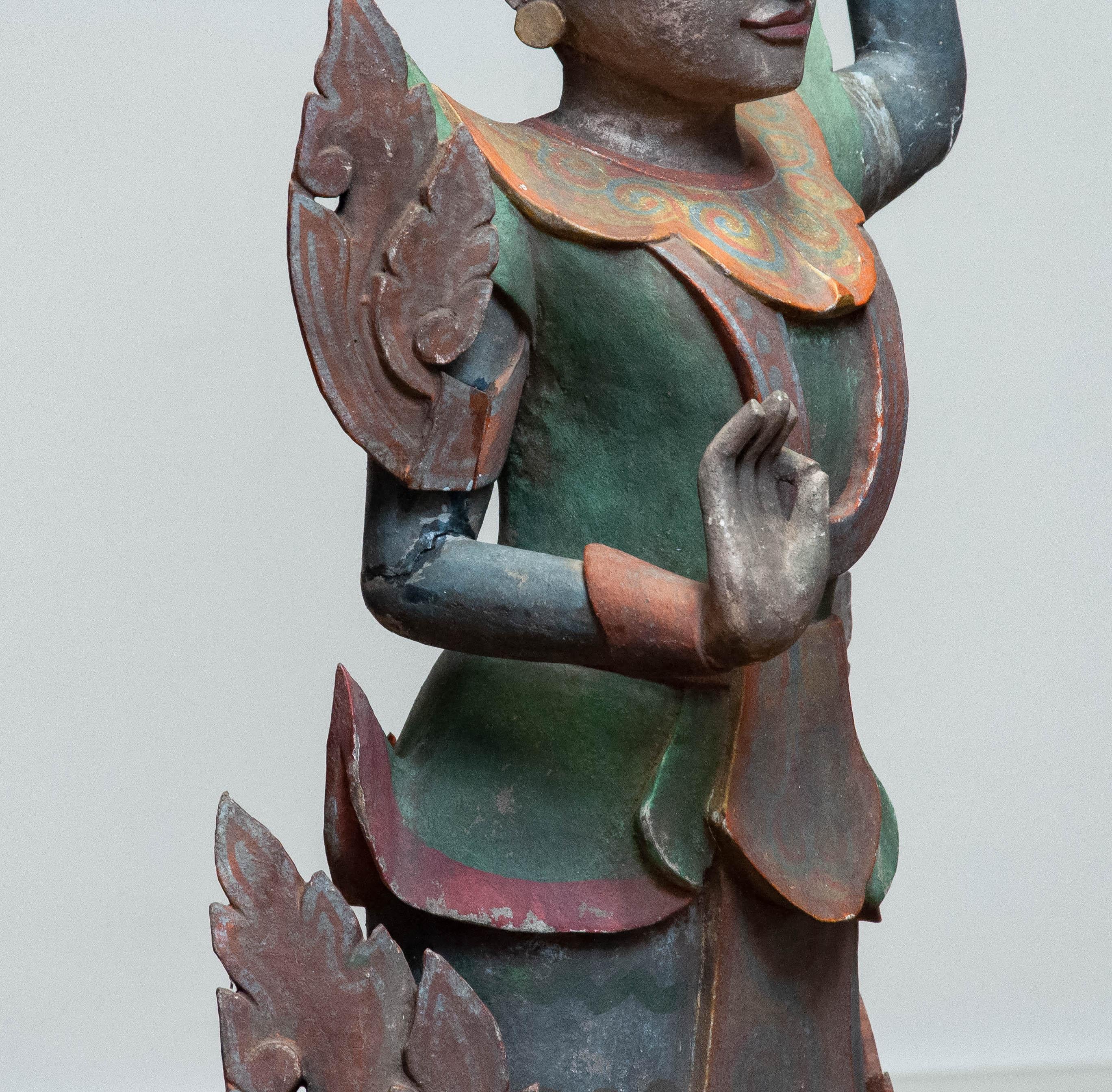 Large 19th Century Polychromed Statue of a Burmese Nat Temple Dancer For Sale 4