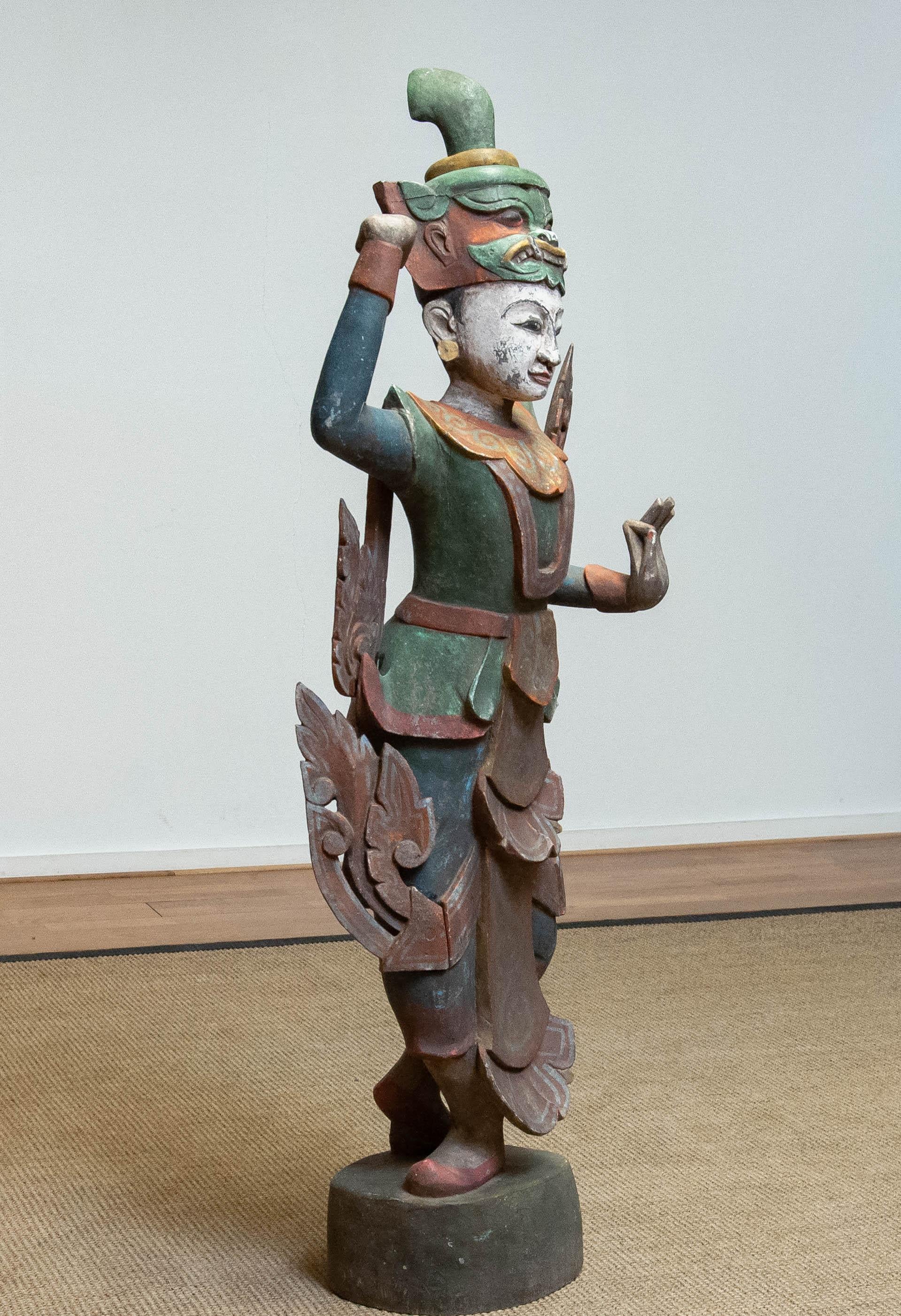 Large 19th Century Polychromed Statue of a Burmese Nat Temple Dancer For Sale 4