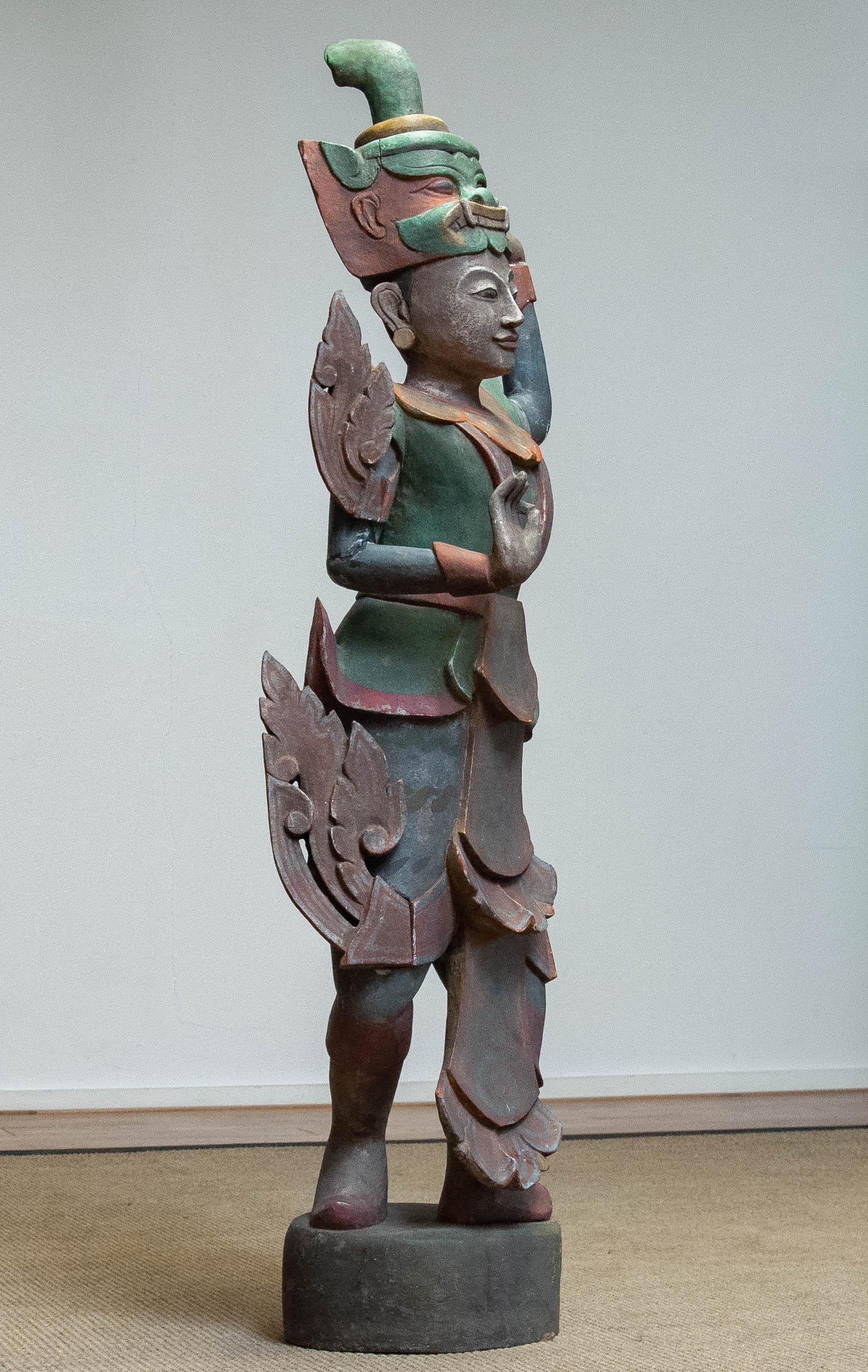 Large 19th Century Polychromed Statue of a Burmese Nat Temple Dancer For Sale 5