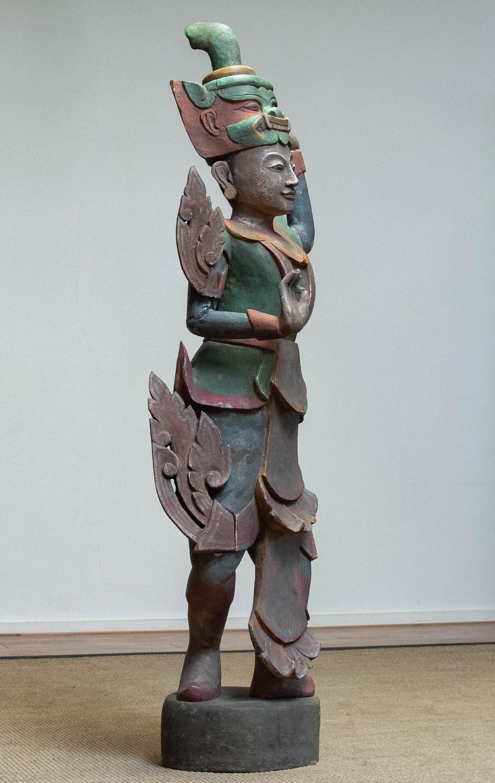 Large 19th Century Polychromed Statue of a Burmese Nat Temple Dancer For Sale 6