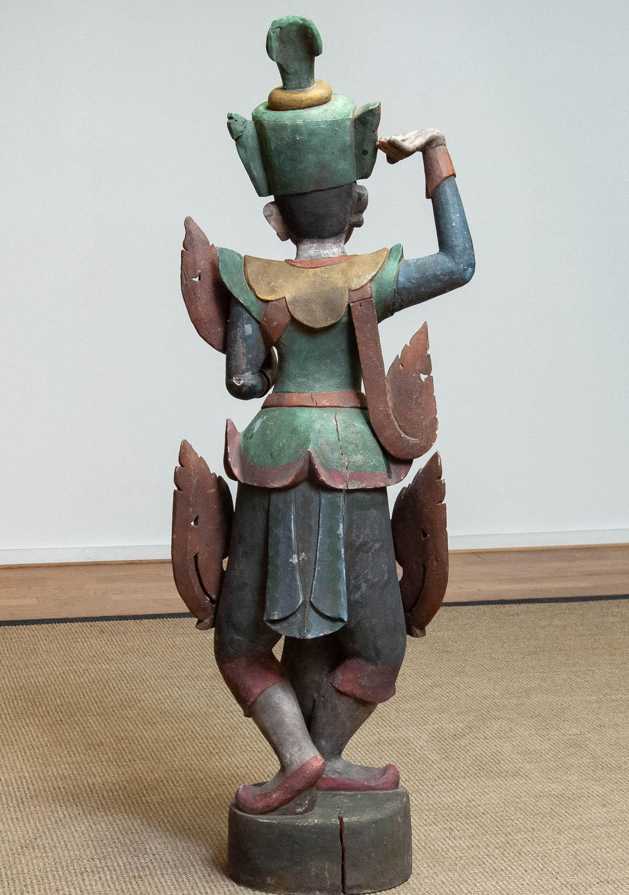 Large 19th Century Polychromed Statue of a Burmese Nat Temple Dancer For Sale 6