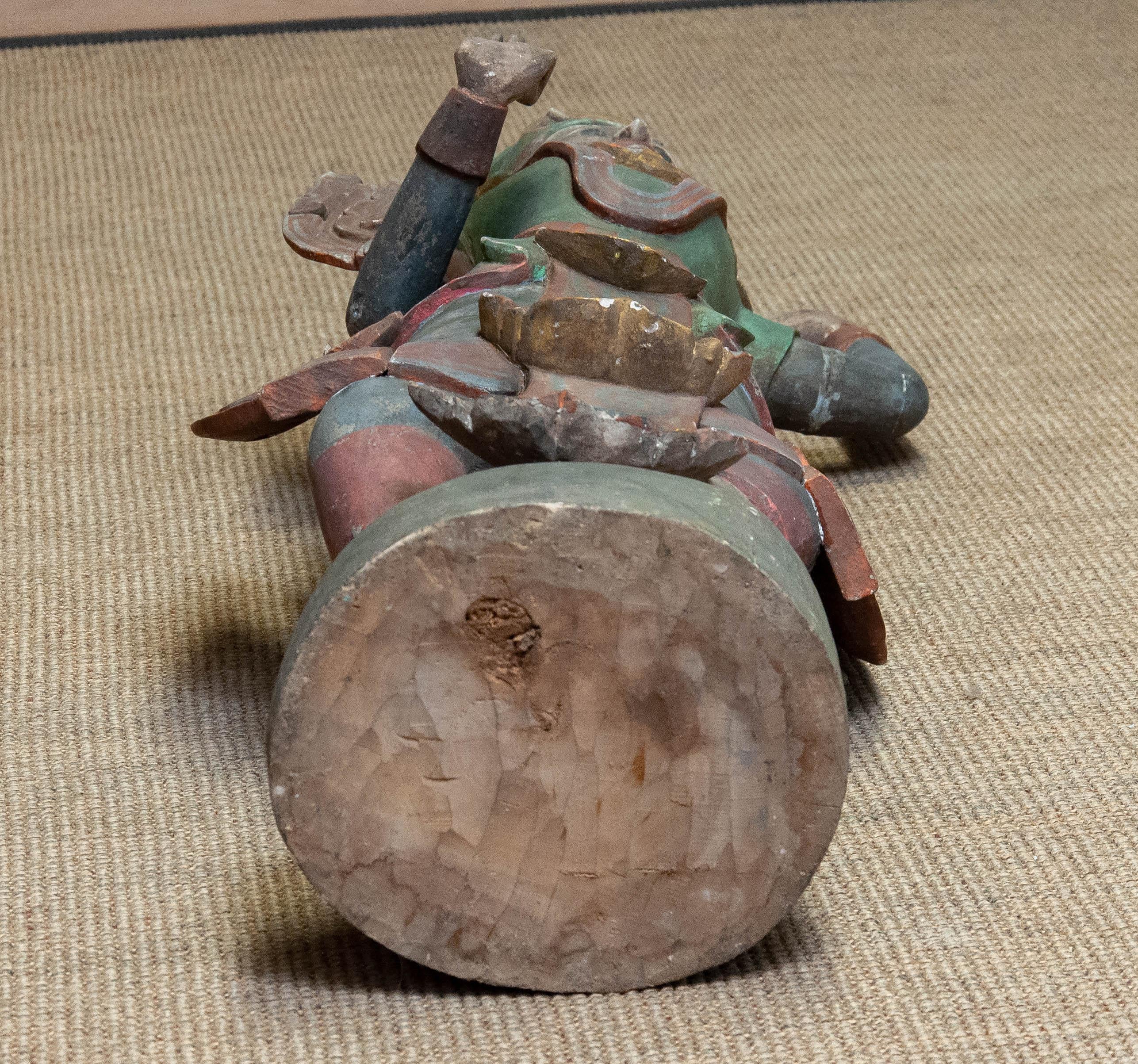 Large 19th Century Polychromed Statue of a Burmese Nat Temple Dancer For Sale 7