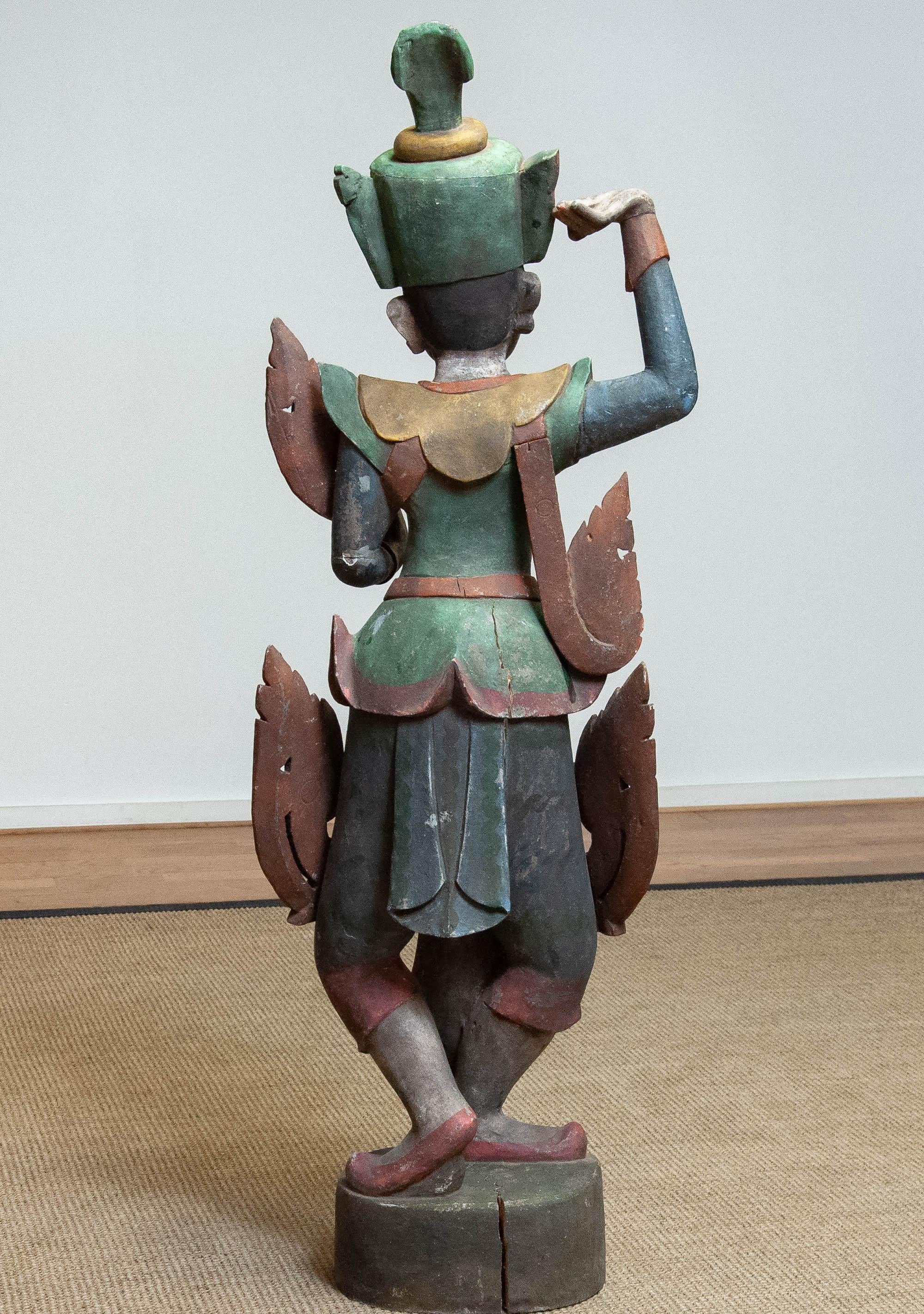 Large 19th Century Polychromed Statue of a Burmese Nat Temple Dancer For Sale 8